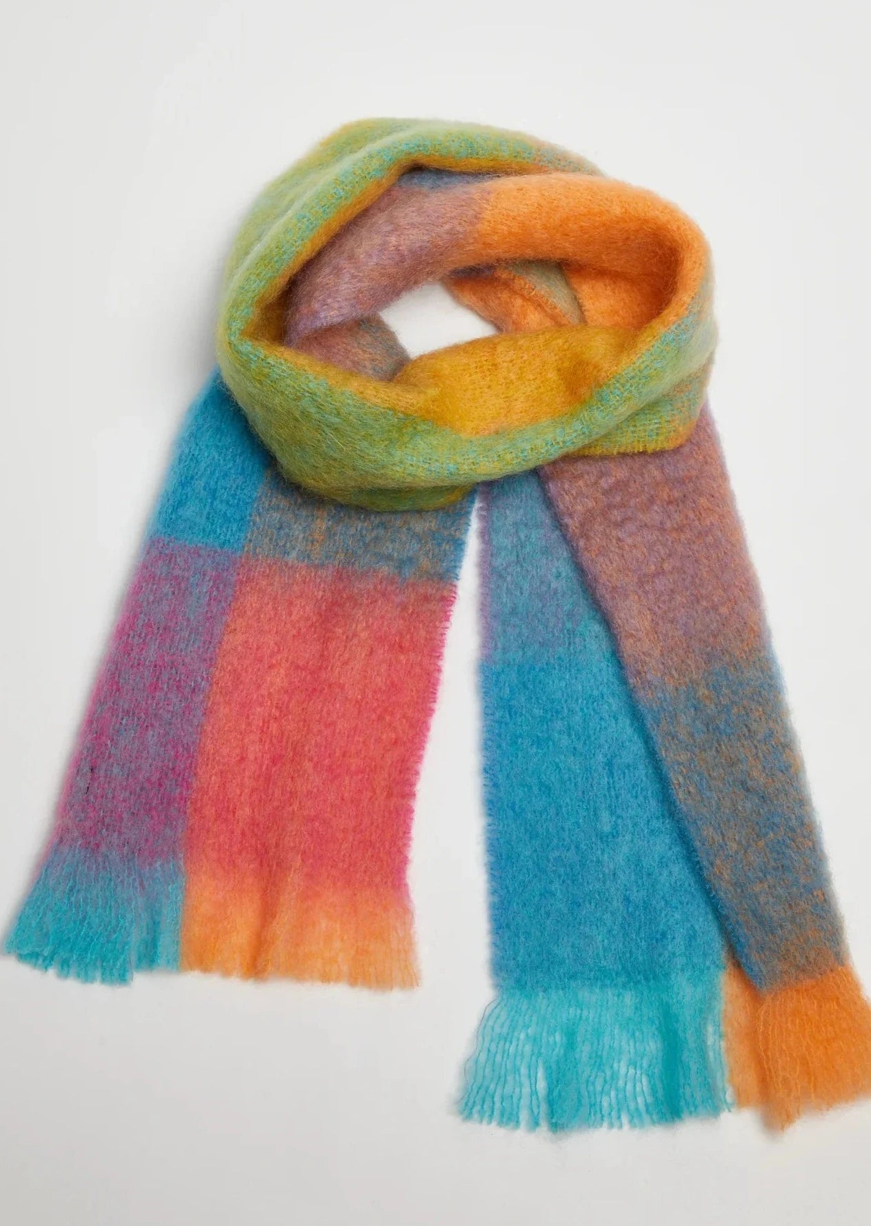 Foxford Giant Mohair Scarf - Soft Warm Winter Accessory for Women & Men, Teal & Orange Striped Fashion Wrap - Perfect for Cold Weather, Outdoor Activities & Gift Giving