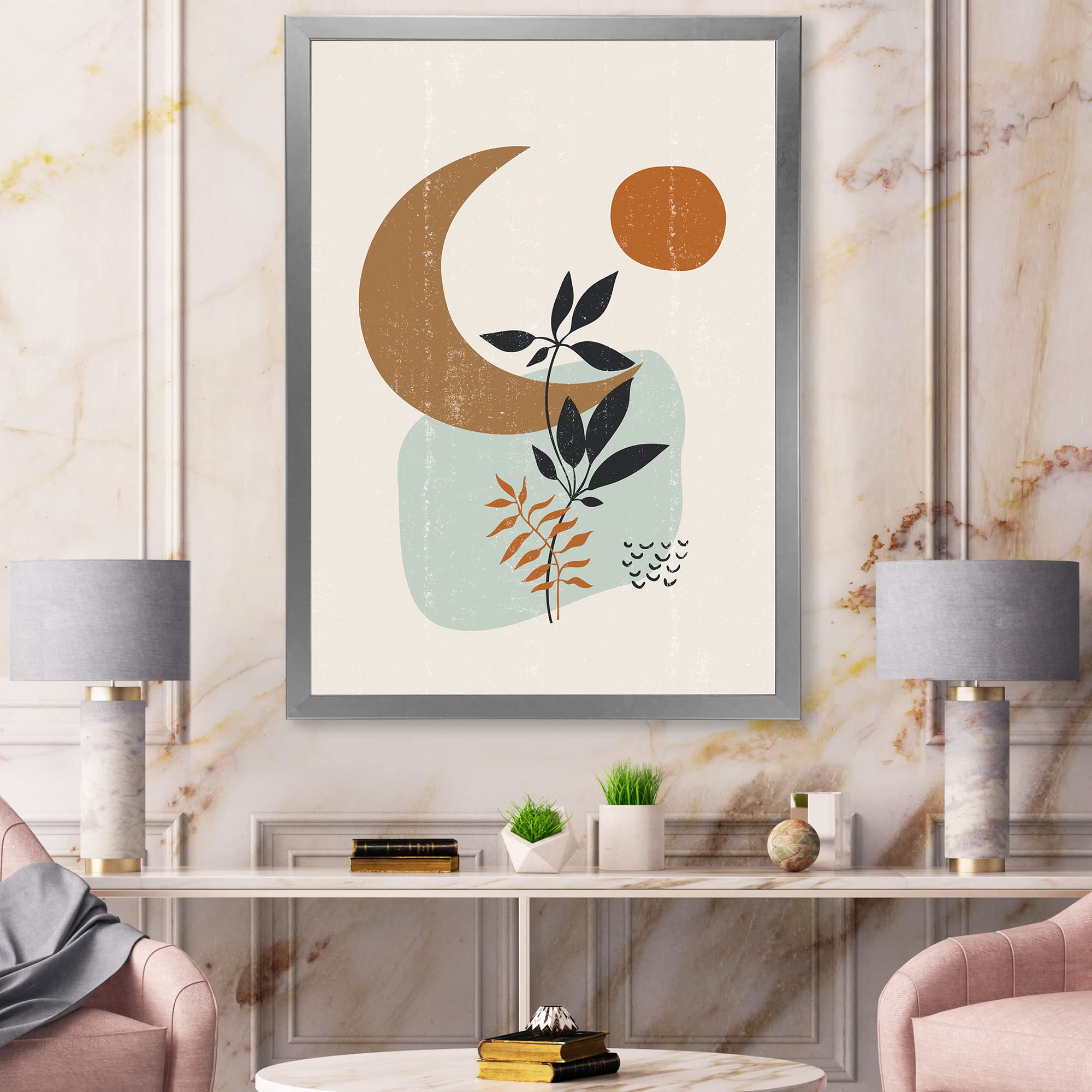 Abstract Sun & Moon Minimalist Framed Wall Art - Modern Home Decor for Living Room, Bedroom & Office