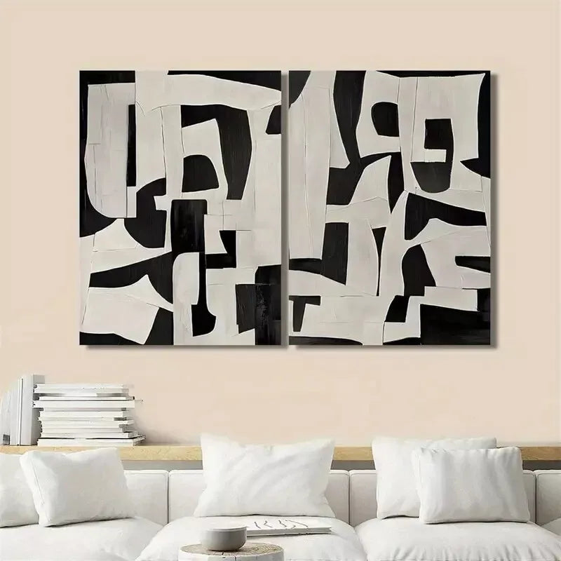 2-Pack Modern Minimalist Black & Grey Framed Canvas Wall Art - 50x75cm High-Quality Print, 100% Australian Made, Ready to Hang - Perfect for Living Room, Bedroom & Office Decor