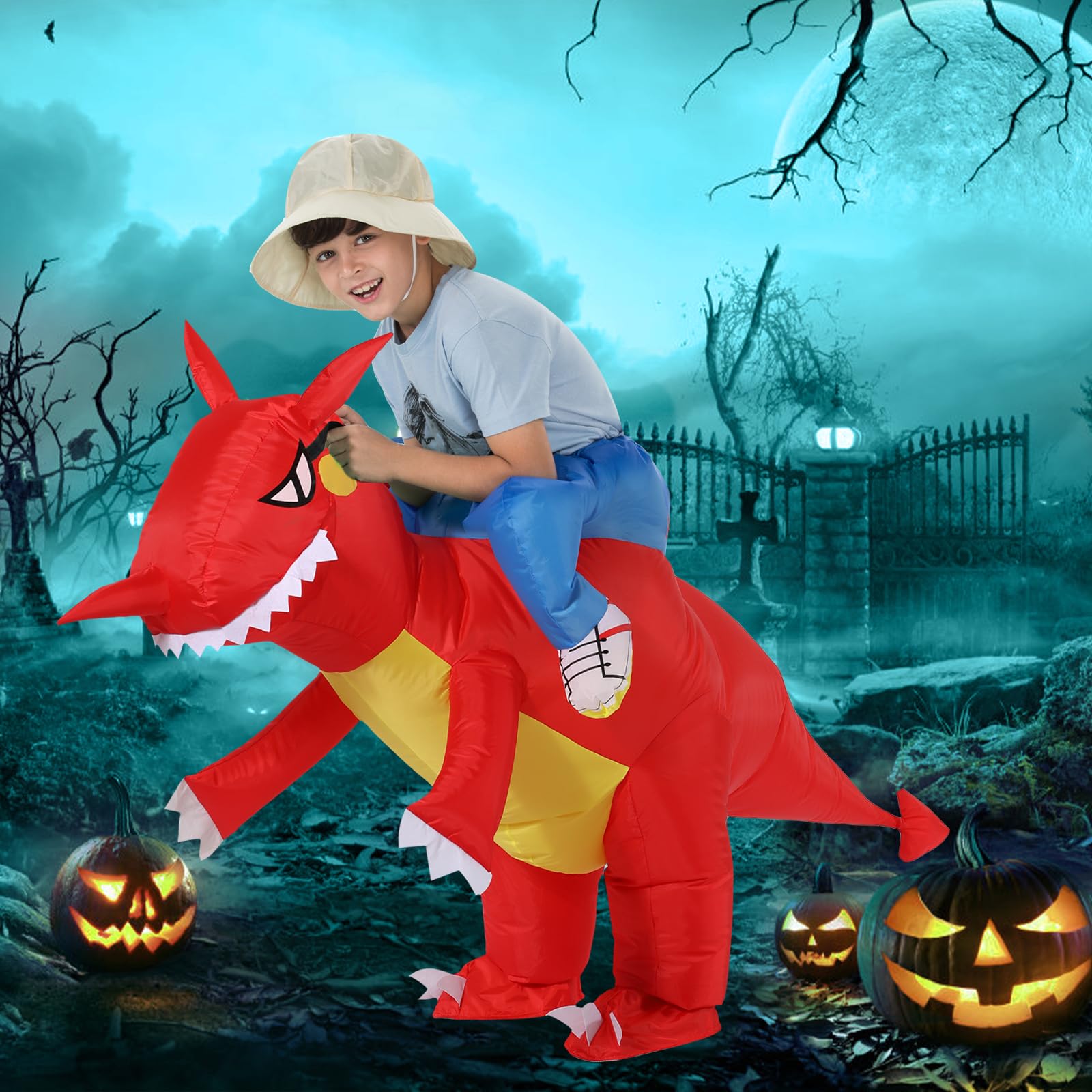 TOLOCO Inflatable Dinosaur Costume for Adults & Kids - Funny Blow Up Halloween Party Outfit, Dino Costume for Cosplay, Carnival & Birthday Parties
