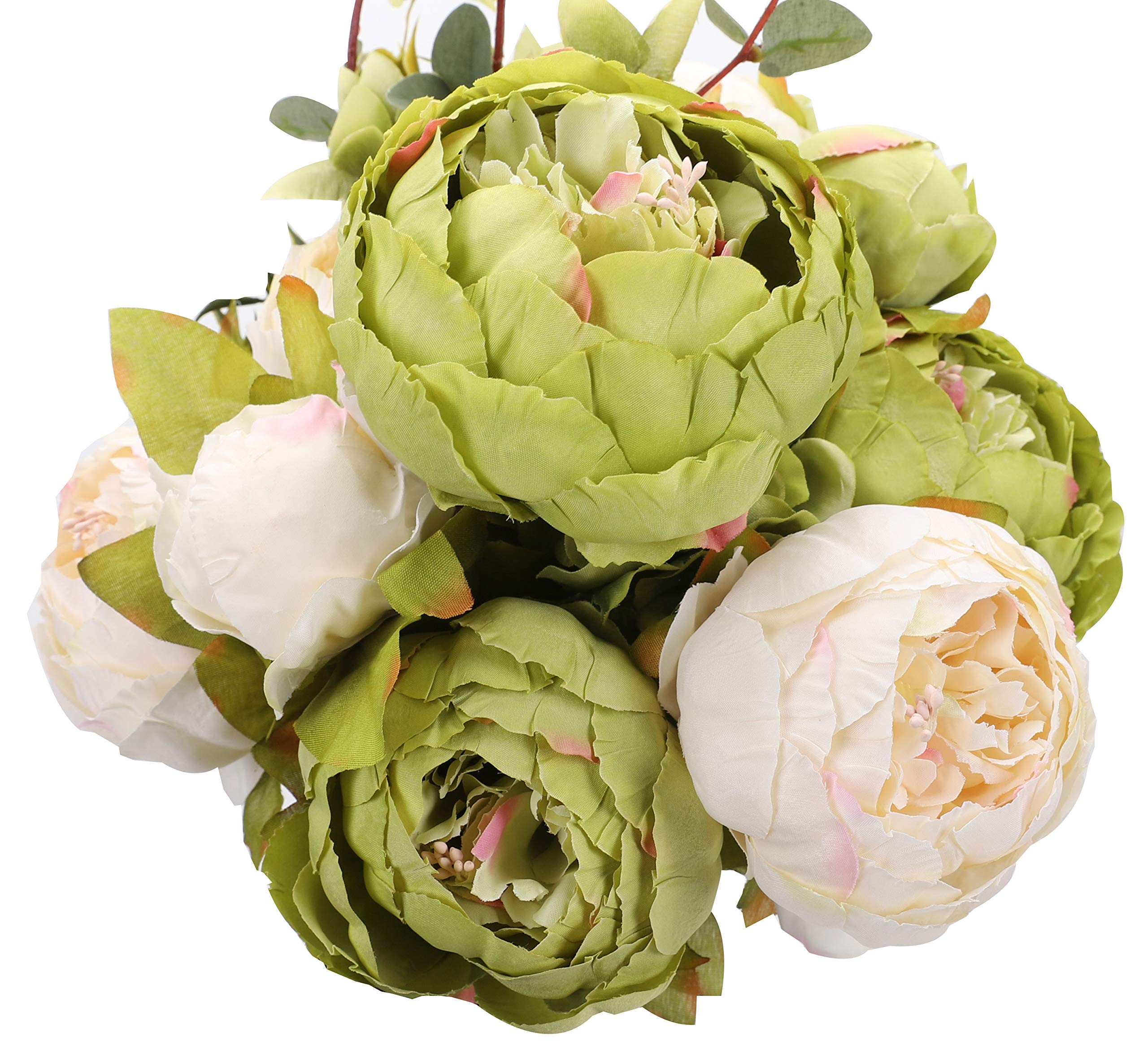 Duovlo Artificial Peony Silk Flowers - Vintage Fake Flowers for Wedding, Home Decor, Table Centerpieces (Pack of 1, New Green) | Perfect for Bridal Bouquets, Baby Showers & Spring Home Decoration