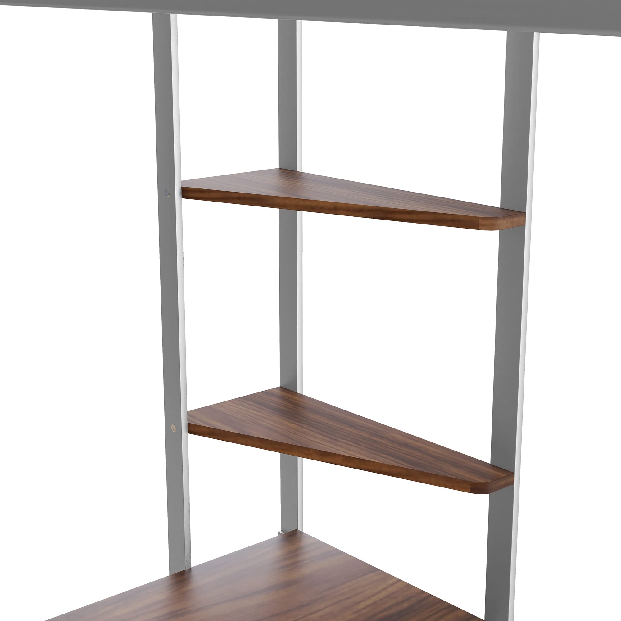 P PURLOVE Twin Size Metal Loft Bed with Desk & Shelves for Kids & Teens - Sturdy 2-Ladder Bed Frame, No Box Spring Needed - Perfect for Small Bedrooms, Dorm Rooms & Space-Saving Kids' Rooms