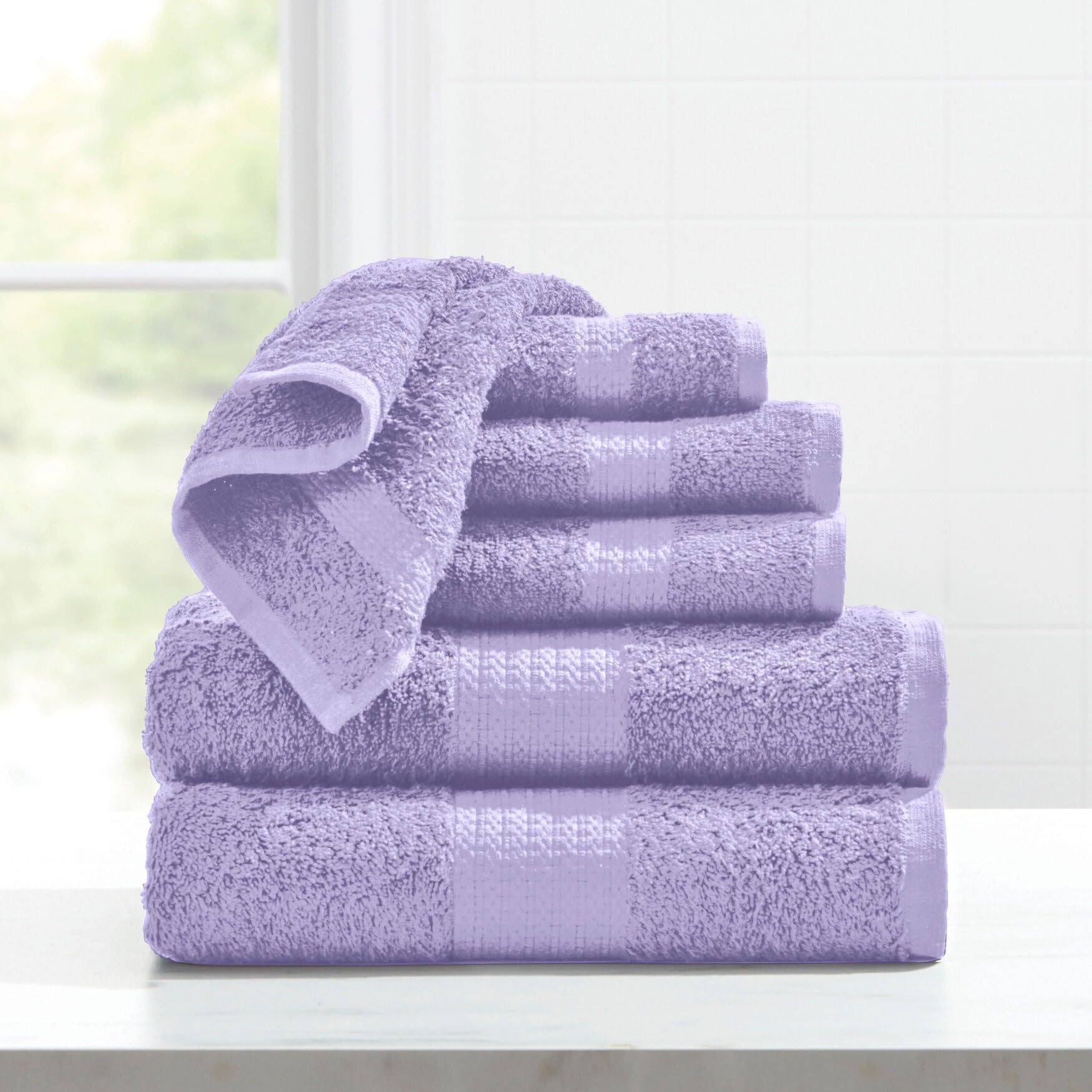 BrylaneHome 6-Piece 100% Cotton Terry Bath Towel Set - 2 Bath Towels, 2 Hand Towels, 2 Washcloths | Ultra Soft, Plush & Highly Absorbent | Lilac Color | Perfect for Bathroom, Spa & Guest Use