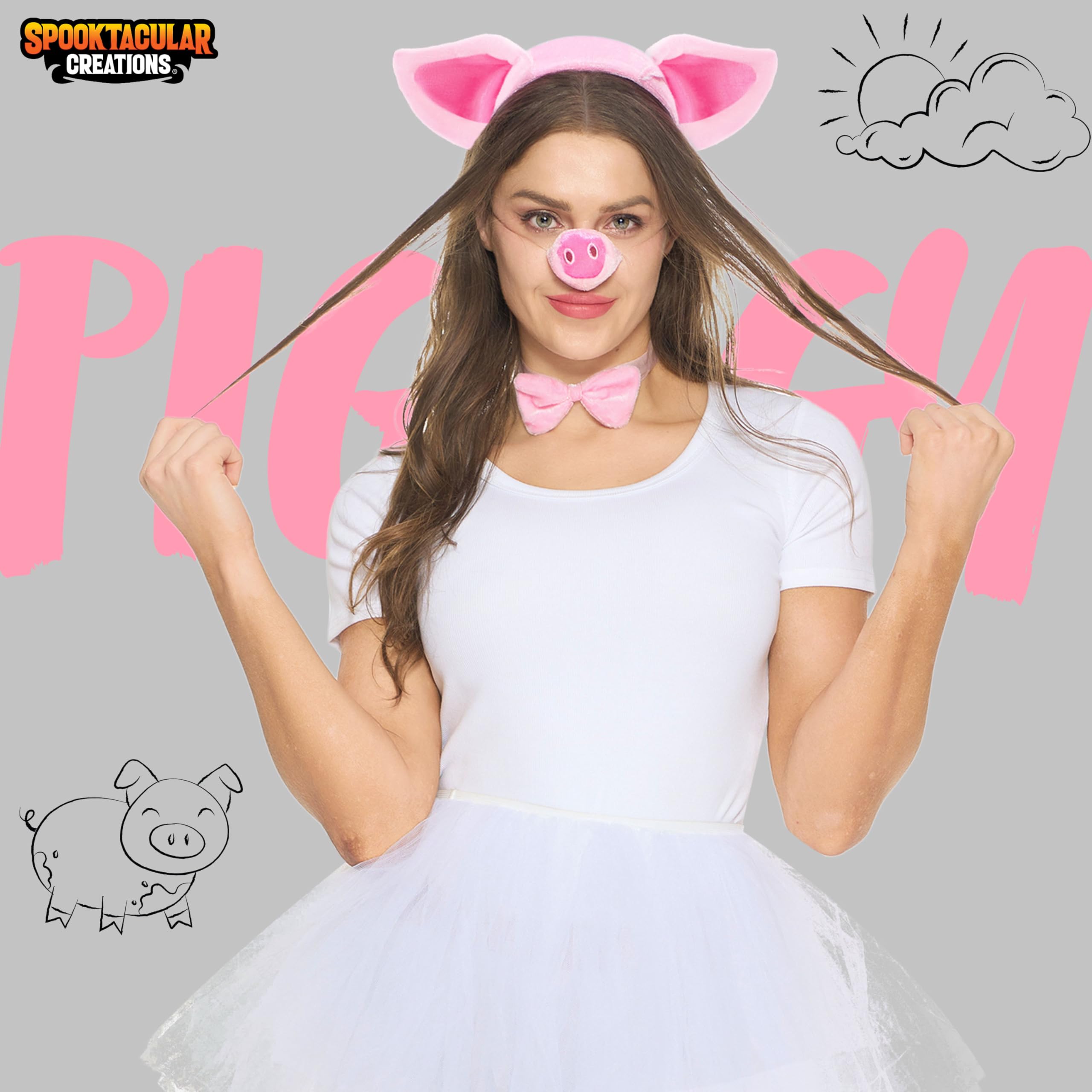 Spooktacular Creations Pink Pig & Dalmatian Costume Accessories Set - Animal Halloween Costume Kit for Parties, Cosplay, and Dress-Up Fun
