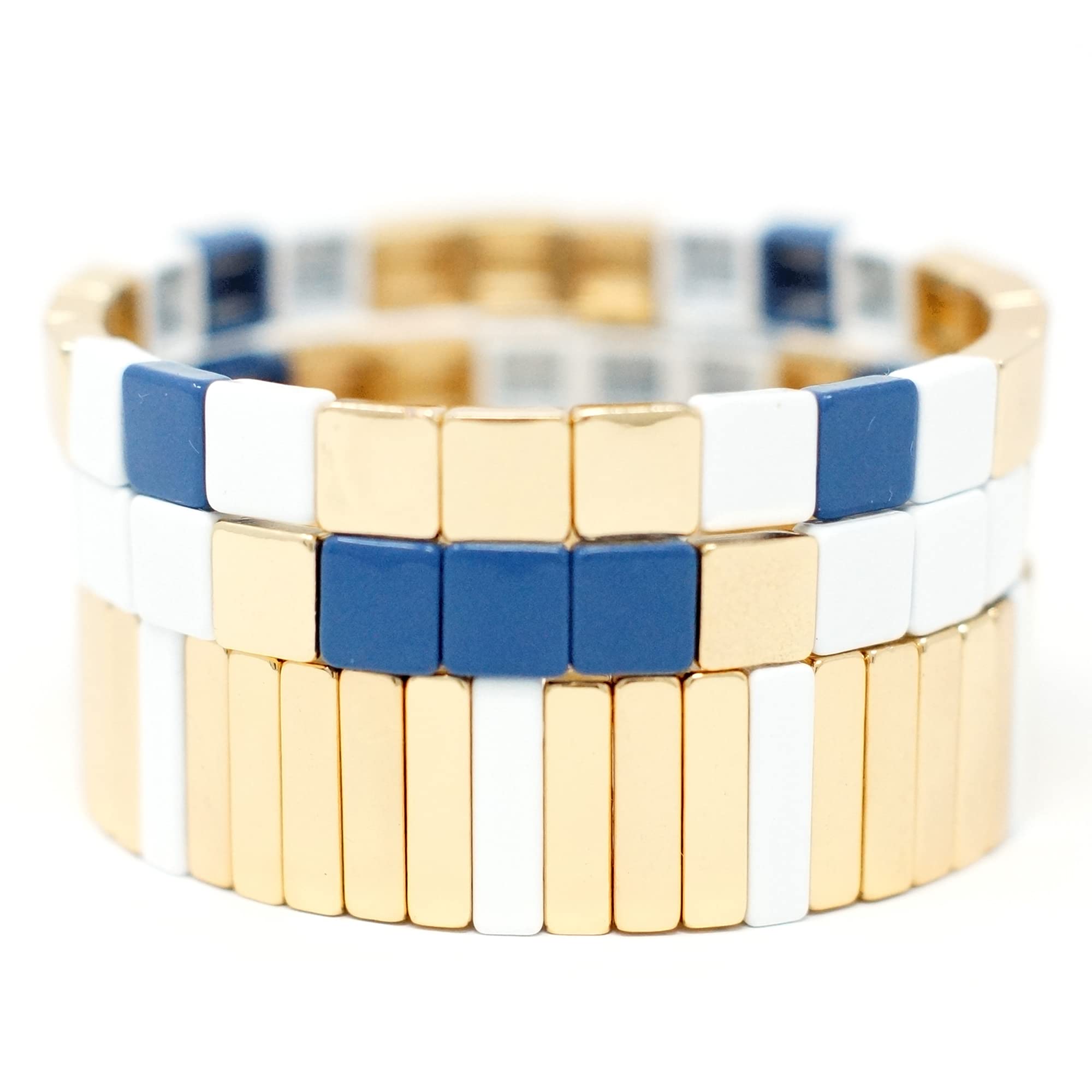 Elegant Cedar & Ink Gold Stackable Bracelets for Women - Enamel Tile & Bangle Bracelet Set - Perfect for Layering, Gifts & Everyday Wear