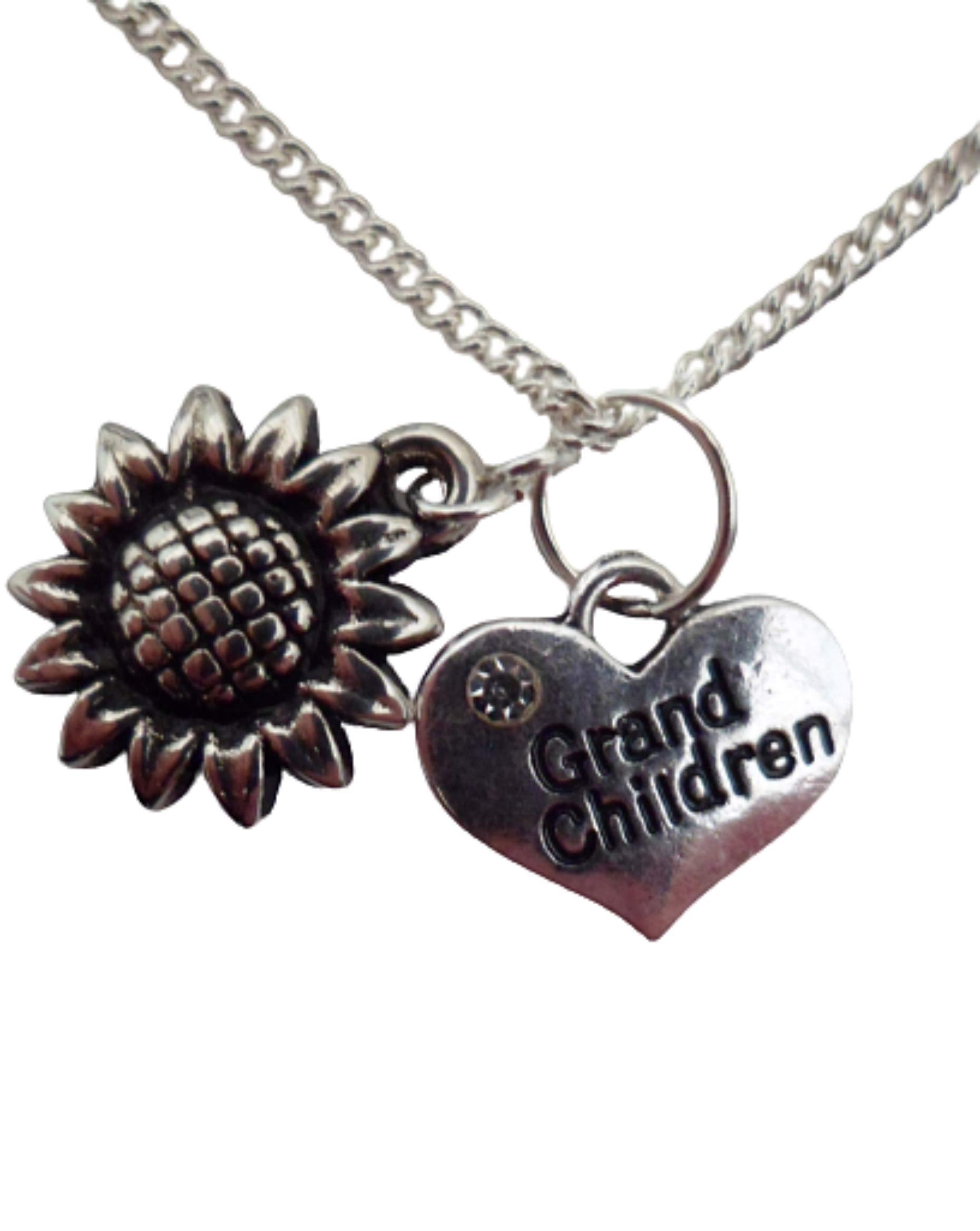 Silver Heart Sunflower Necklace for Grandchildren - Gift for Kids & Teens