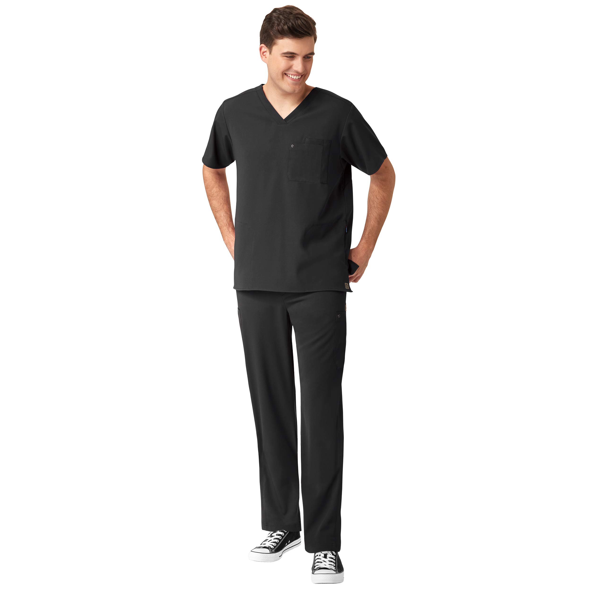 WonderWink AERO Men's Knit Panel V-Neck Top & Straight Leg Cargo Pant Scrub Set with Badge Reel - Comfortable Medical Uniform for Doctors, Nurses & Healthcare Professionals - Perfect for Hospitals, Clinics & Long Shifts