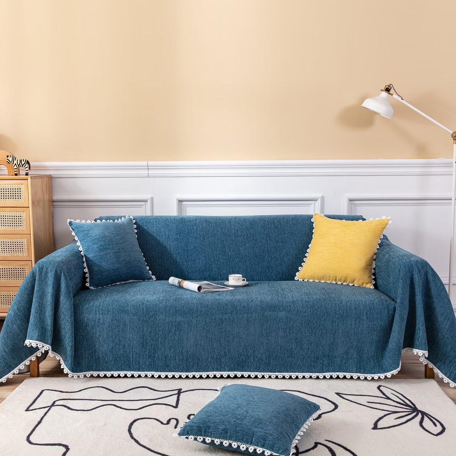 VClife Blue Chenille Sofa Cover for 2 Cushion Couches - Non-Slip Pet-Friendly Sectional Sofa Protector (71