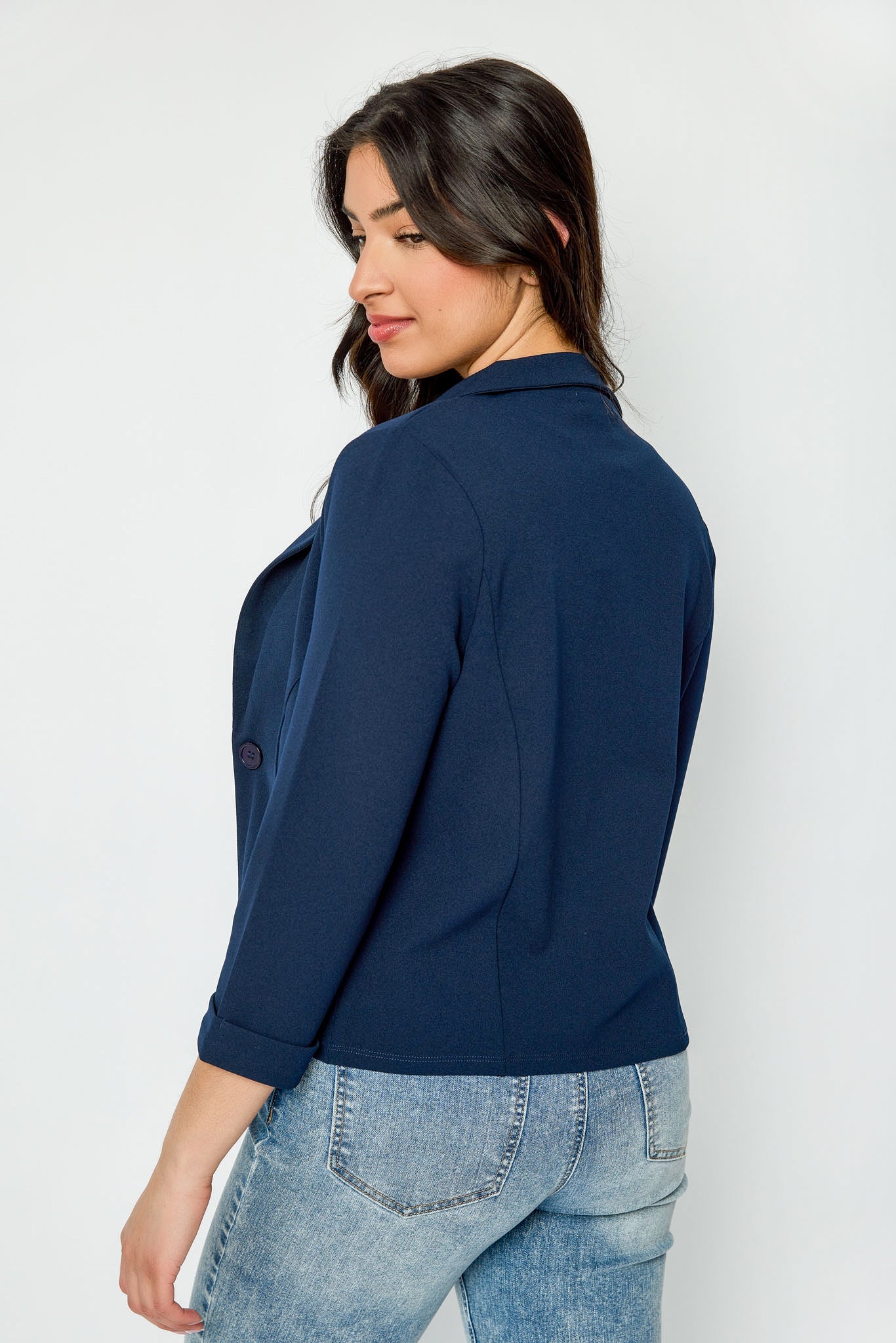 One Button Blazer with Rolled Cuffs - Slim Fit Women's Blazer Jacket for Office, Business, and Formal Occasions
