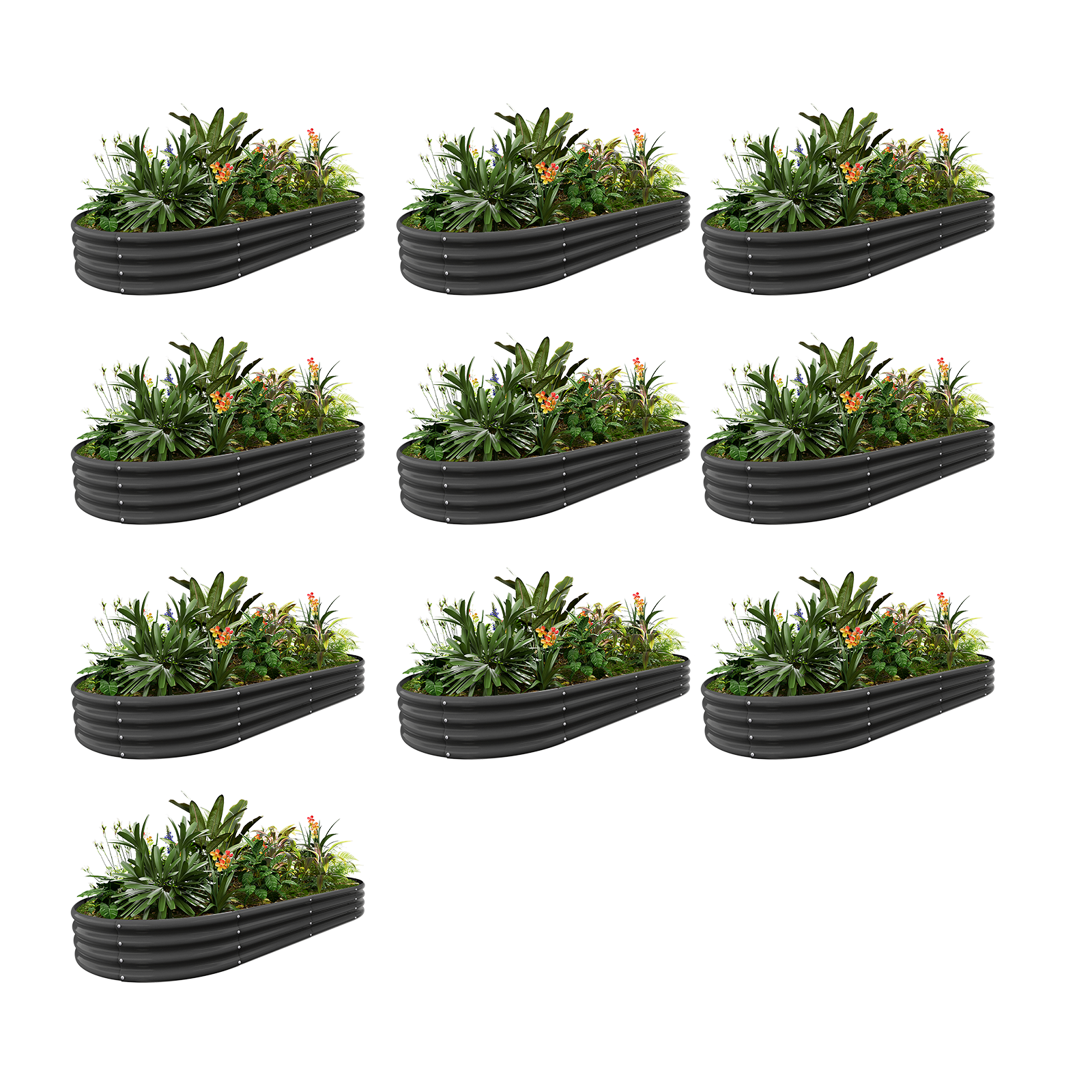 10 Pack Galvanized Steel Raised Garden Bed Kit - 8x4x1ft Oval Design for Vegetables, Herbs & Flowers - Perfect for Backyard, Patio & Urban Gardening