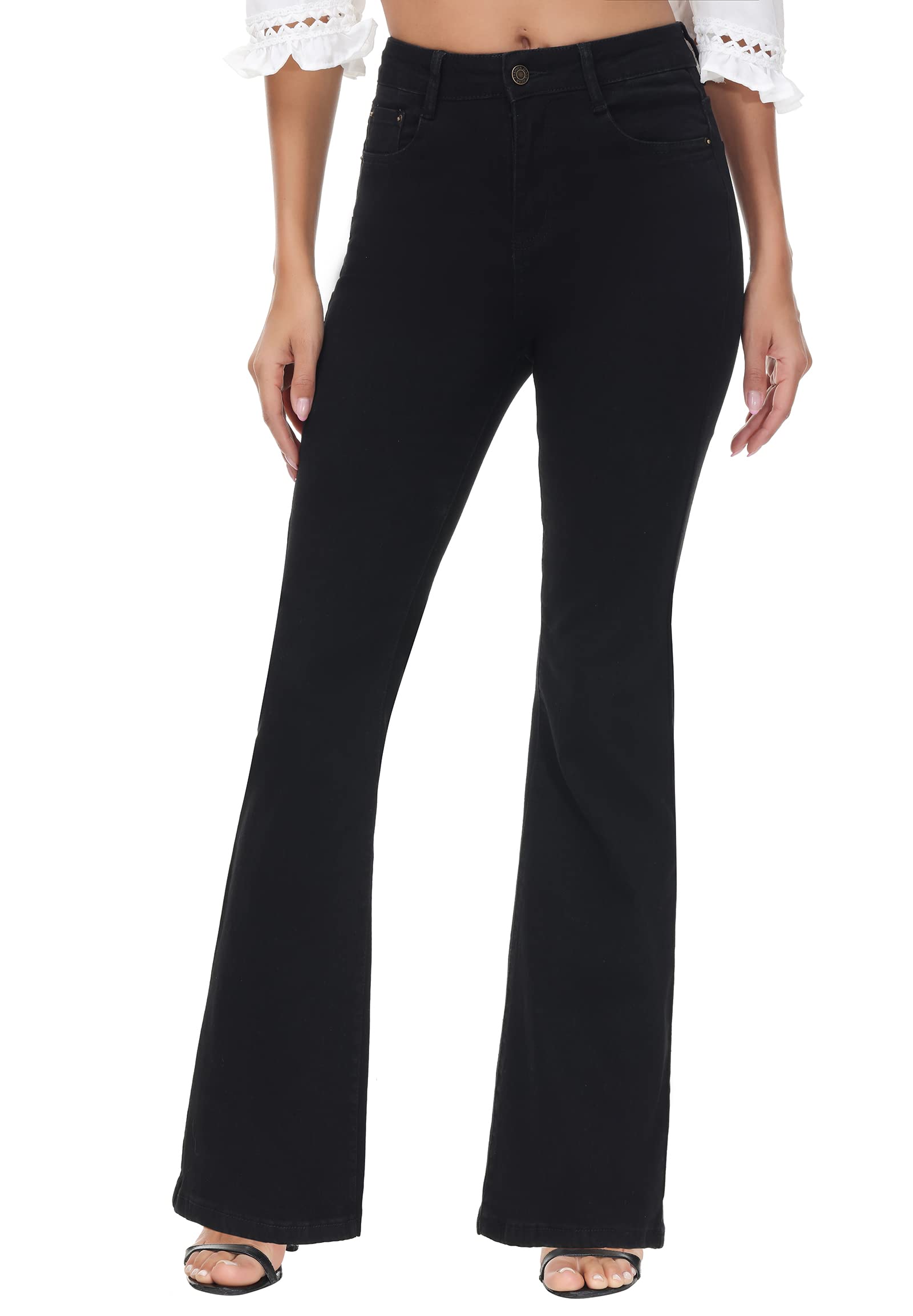 Women's High Waist Stretch Flare Jeans - Bootcut Bell Bottom Denim Pants in Black | Perfect for Casual Wear, Night Out & Retro Fashion