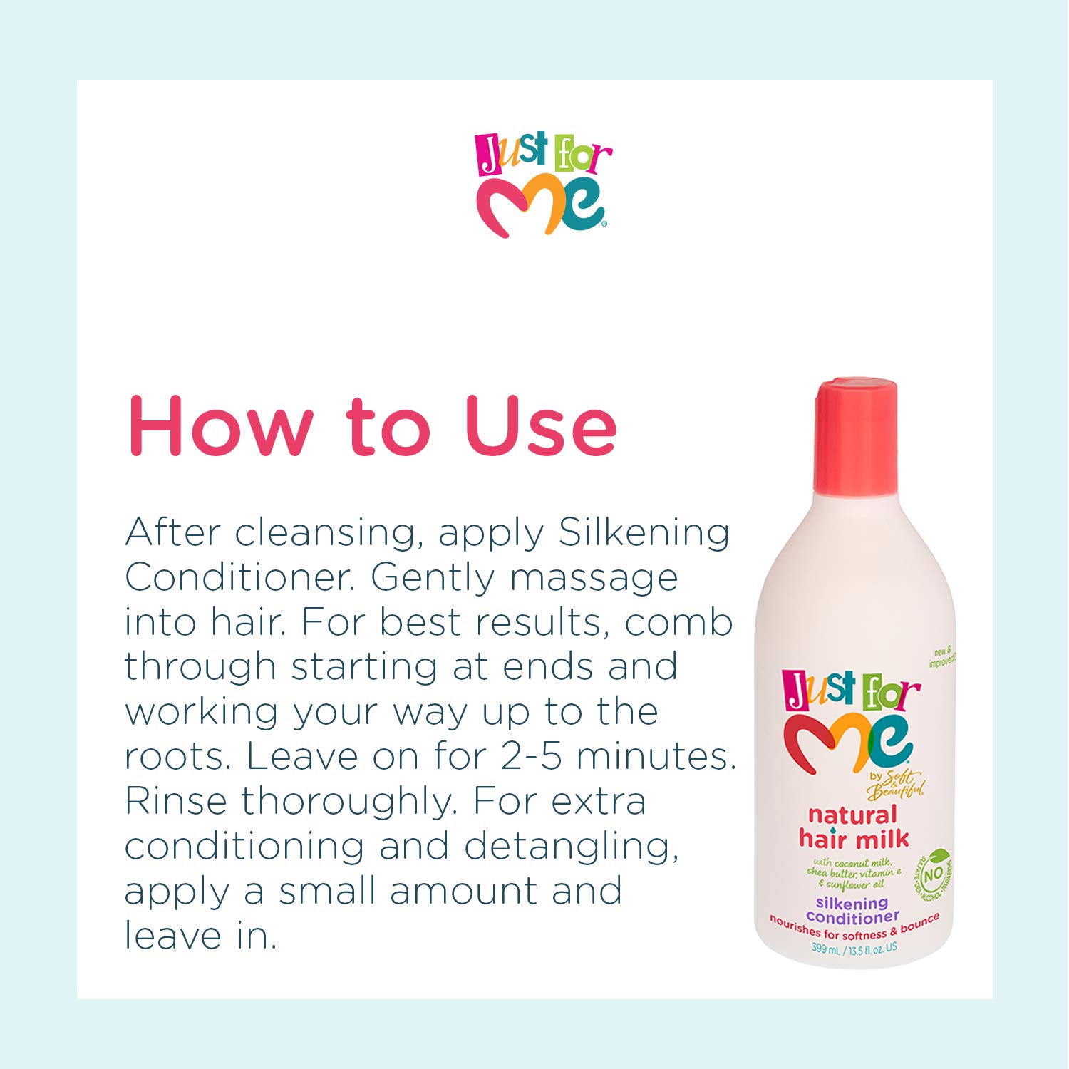 Just For Me Natural Hair Milk Silkening Conditioner - Moisturizing & Detangling for Kids & Adults - Perfect for Curly, Coily & Natural Hair Care
