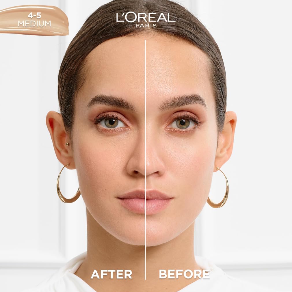 L'Oreal Paris True Match Tinted Serum Foundation with 1% Hyaluronic Acid - Hydrating & Plumping Formula for Natural Glow - Medium Shade 4-5 (30ml) - Perfect for Daily Wear & Special Occasions