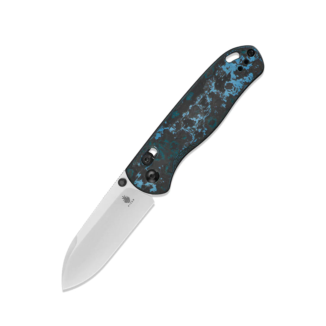 Kizer Ki3619A2 AZO Drop Bear Folding Pocket Knife - Elmax Stonewashed Drop Point Blade, Artic Storm FatCarbon Handles - EDC, Camping, Hunting & Outdoor Survival Gear