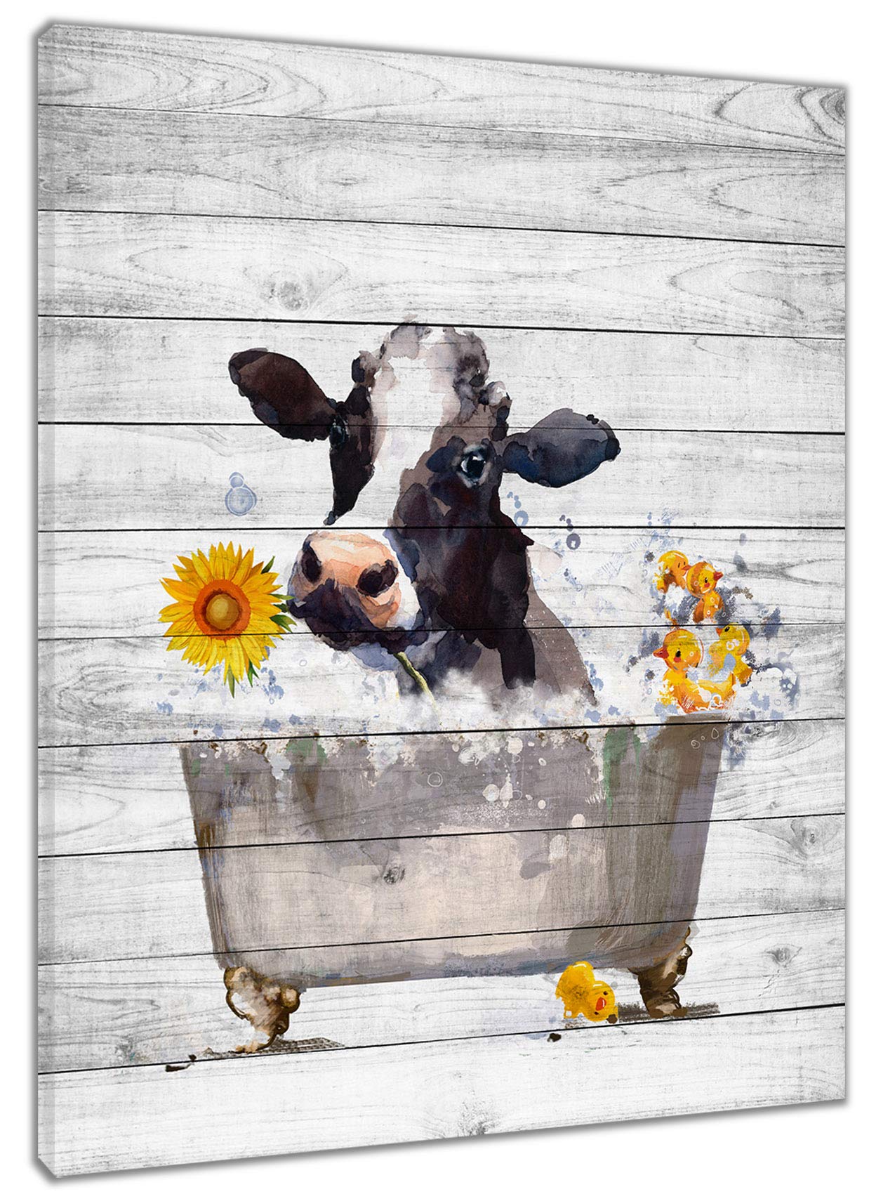 Funny Cow Wall Art - Rustic Farmhouse Canvas Decor for Bathroom & Living Room