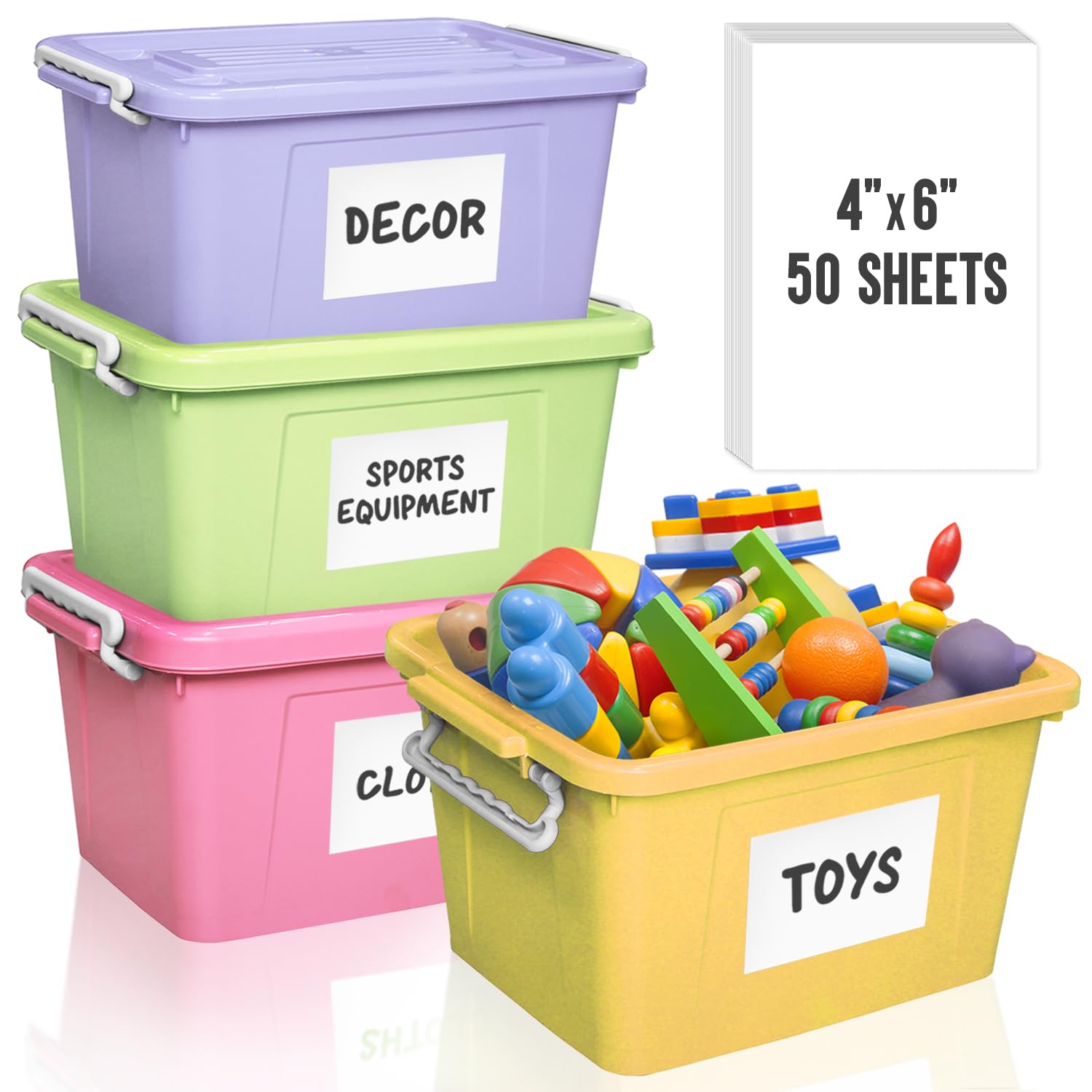 MESS Large 6x4 Inch Storage Bin Labels - 50 Pack, Removable Pantry & Moving Box Labels for Organizing - Perfect for Craft Room, Kitchen, Garage & Closet Organization