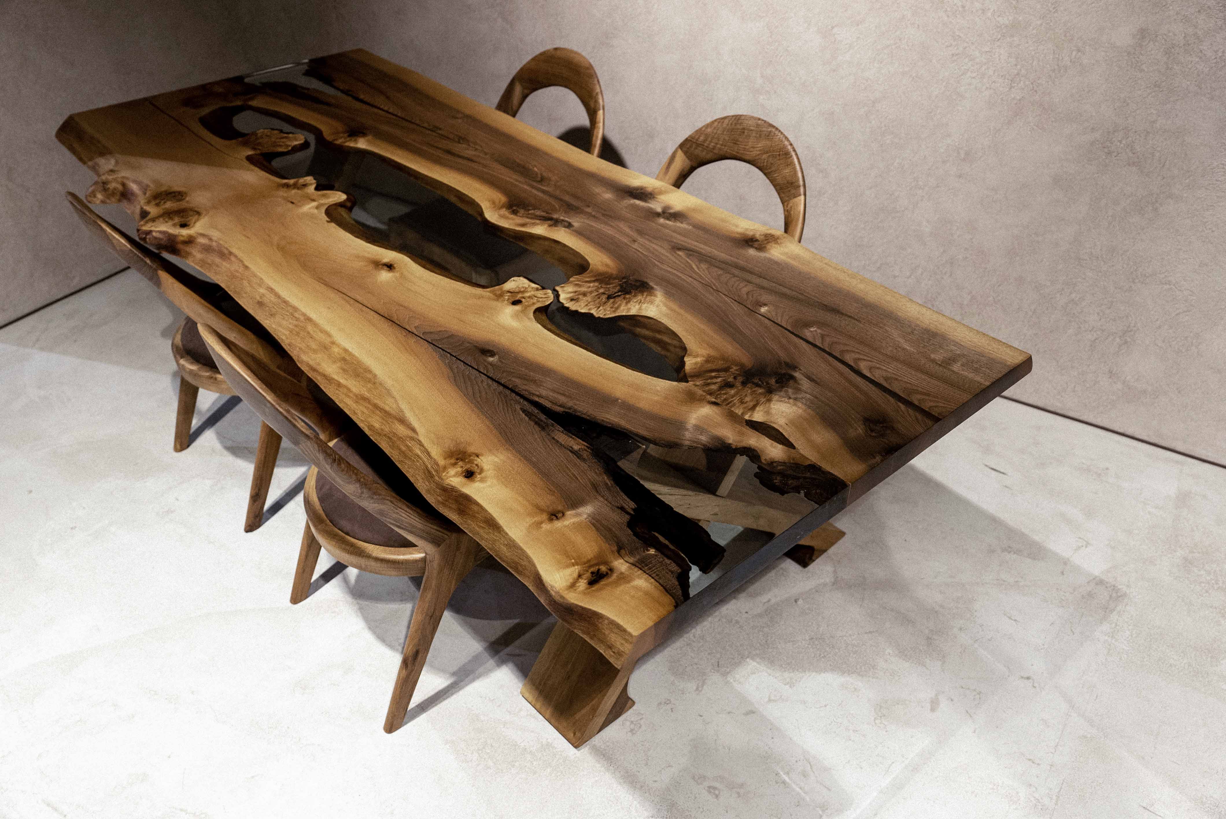Handmade Live Edge Walnut Wood Epoxy Resin River Dining Table - Rustic Modern Farmhouse Style for Dining Room, Kitchen, or Office Conference Table