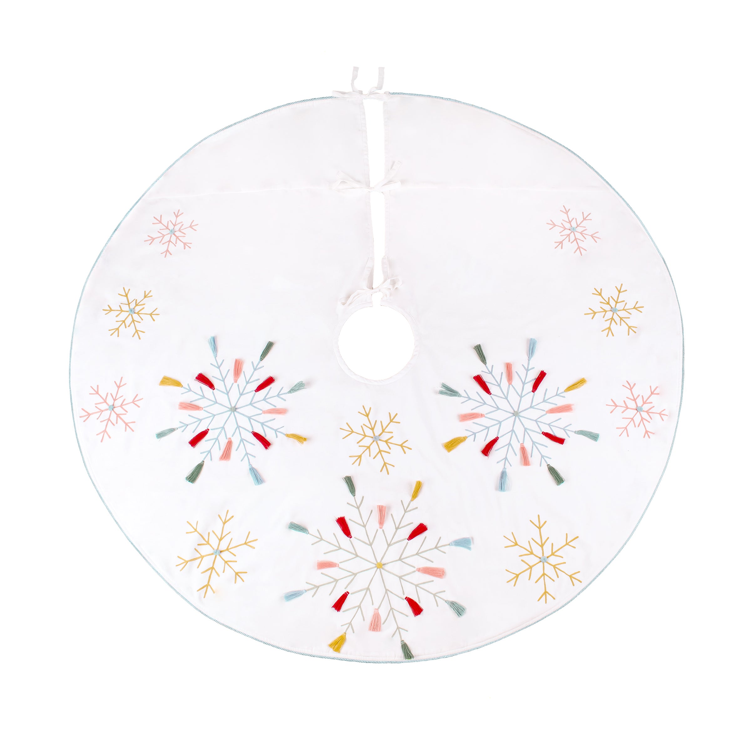 54 Inch HGTV Home Collection Embroidered Bohemian Christmas Tree Skirt - Perfect for Holiday Decor, Farmhouse Style & Festive Home Staging