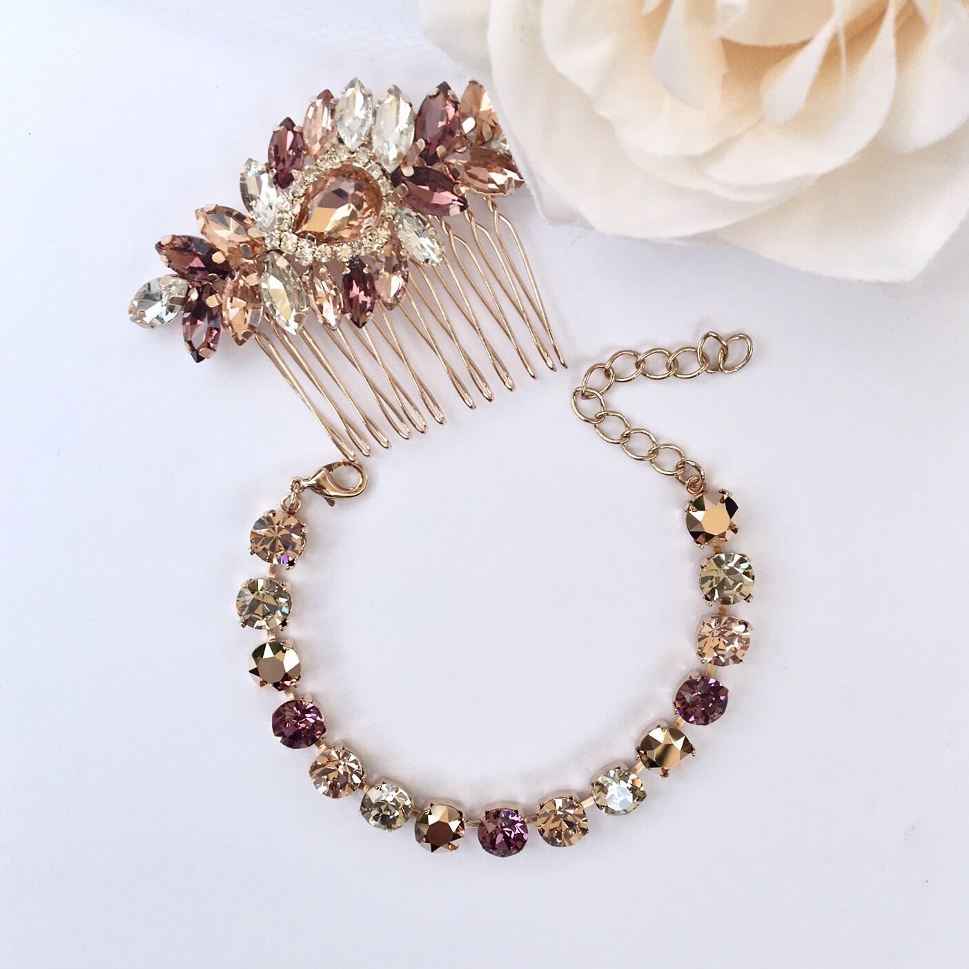 Iliana Rose Gold Bridal Jewelry Set - 3 Piece Wedding Jewelry Collection for Bride, Bridesmaids & Engagement | Perfect for Weddings, Anniversaries & Special Occasions