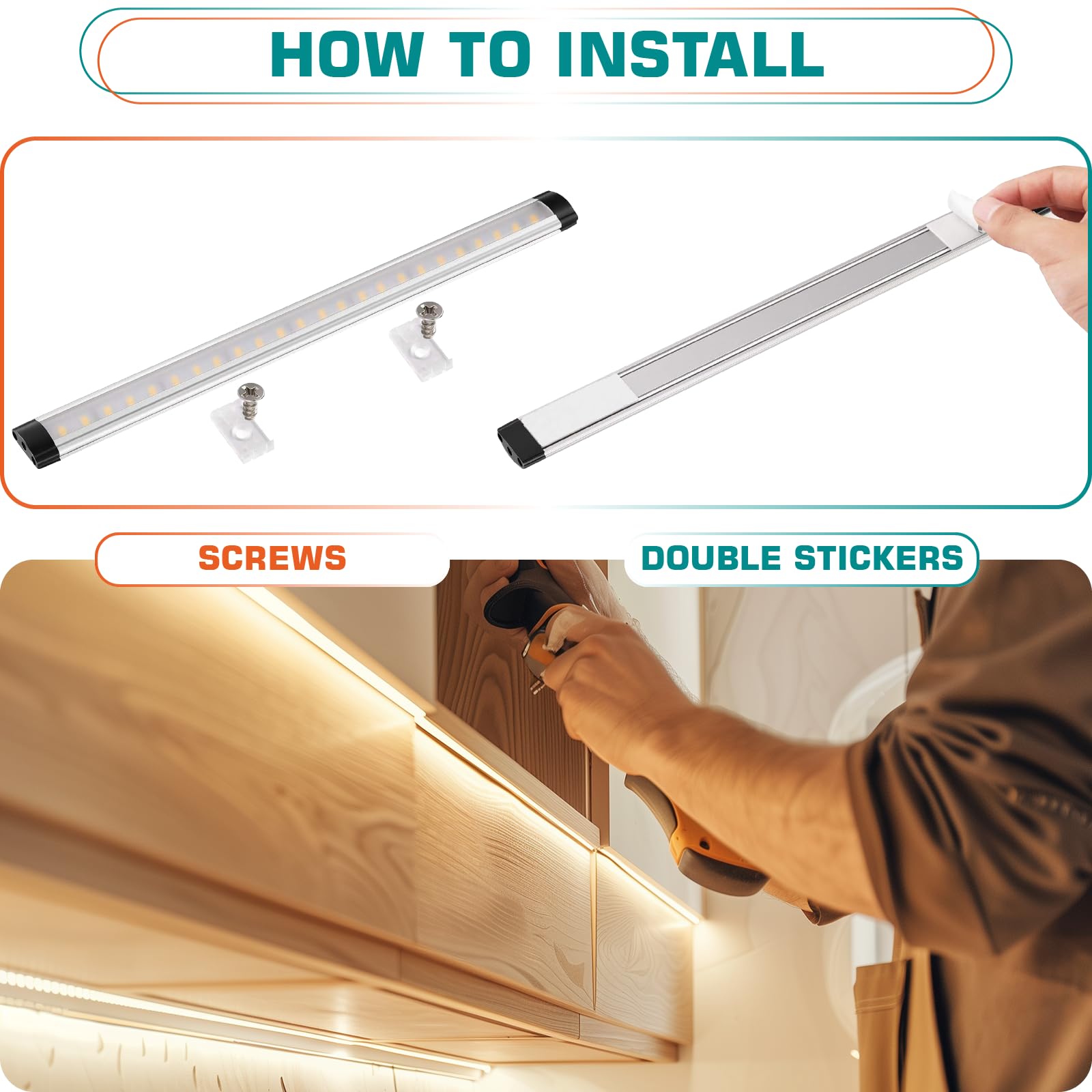 12 Inch Under Cabinet LED Light Bar - Daylight White, 2-Pack with On/Off Switch & 120V Plug - Perfect for Kitchen Shelves, Cupboards, Display Cases & Closet Lighting (Ideal for Task Lighting & Home Decor)