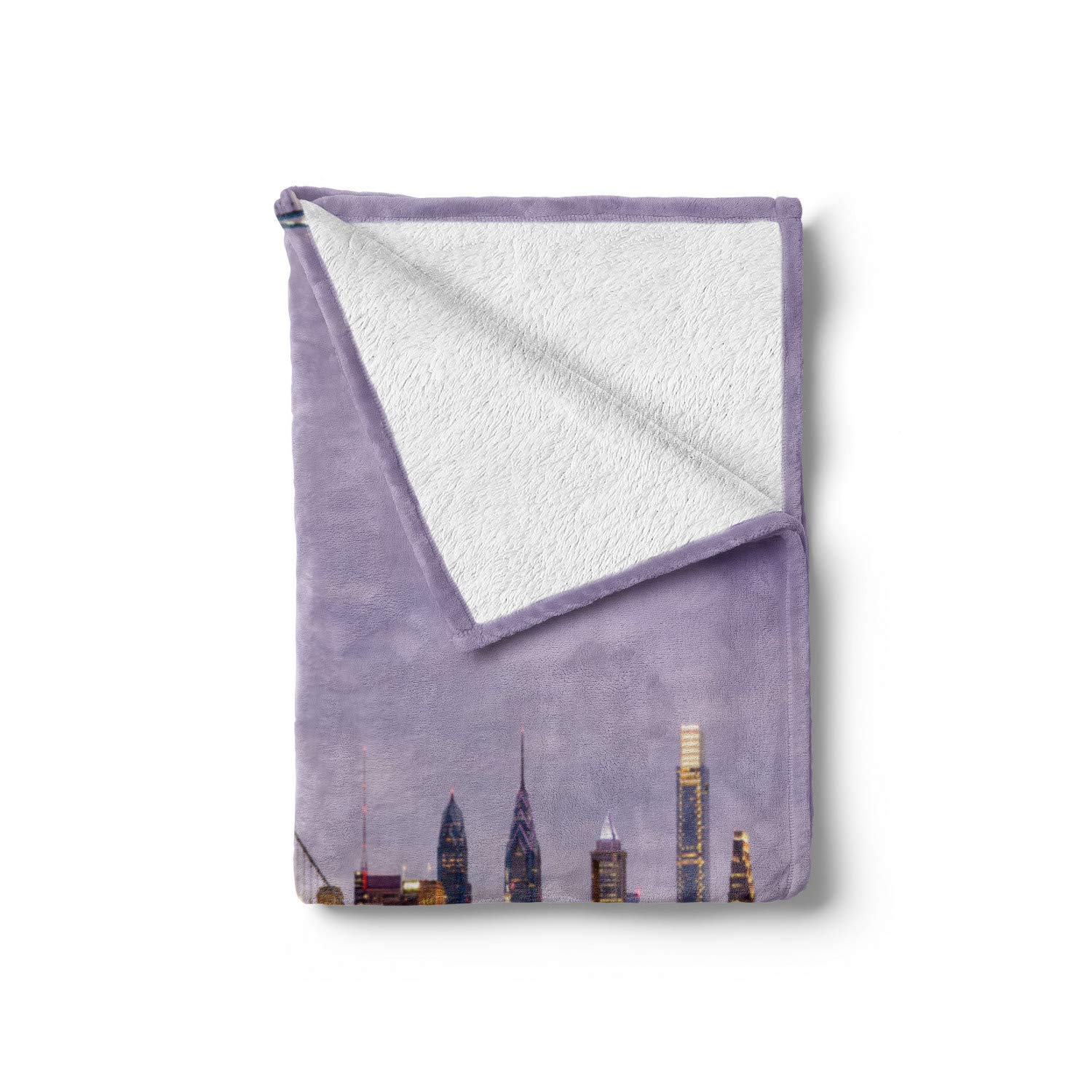 Lunarable USA Soft Flannel Fleece Throw Blanket - Ben Franklin Bridge & Philadelphia Skyline Sunset Water Reflections - 60