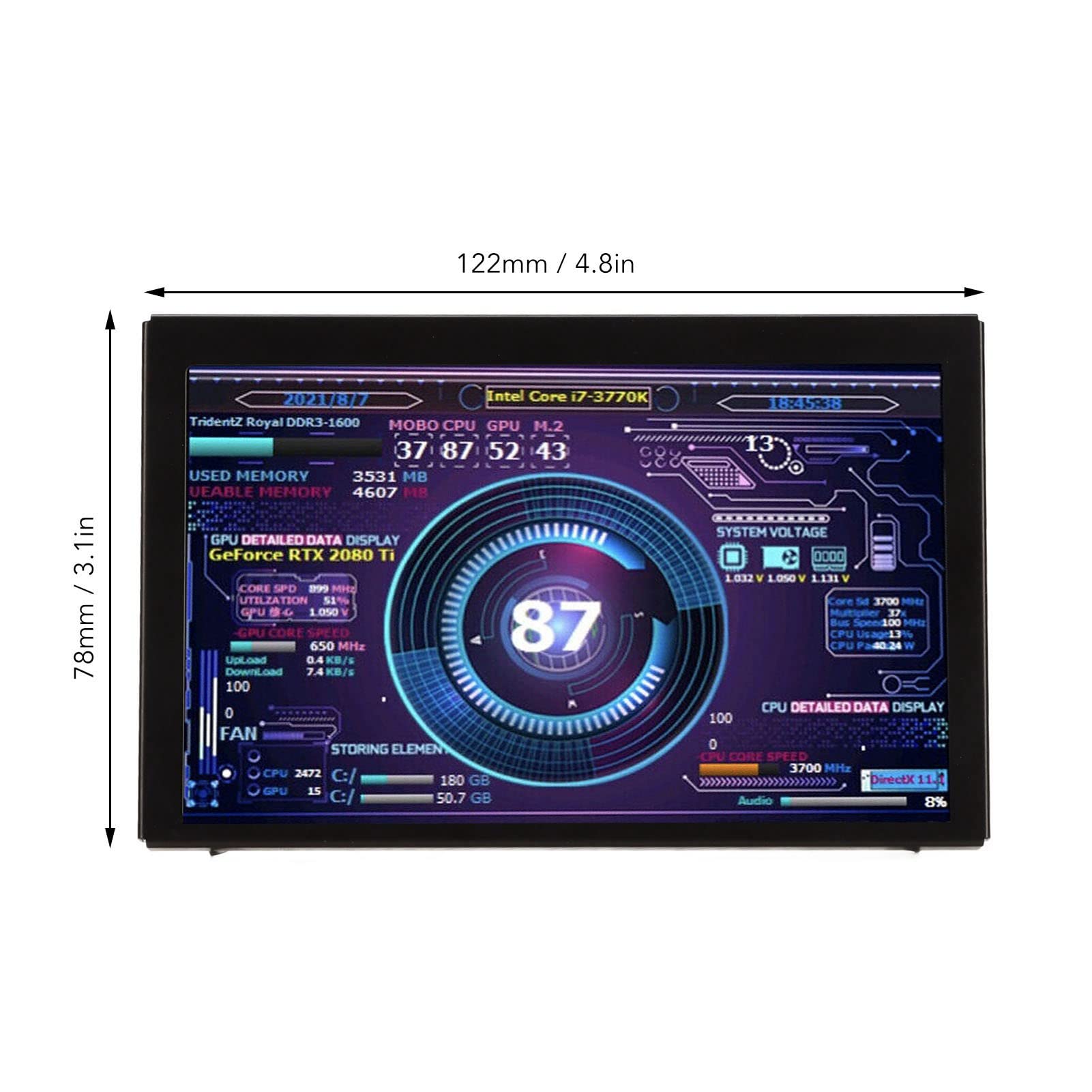 5 Inch IPS PC Temperature Monitor - 800x480 HD Display for Computer CPU/GPU Cooling System | Office & Gaming PC Setup Accessory