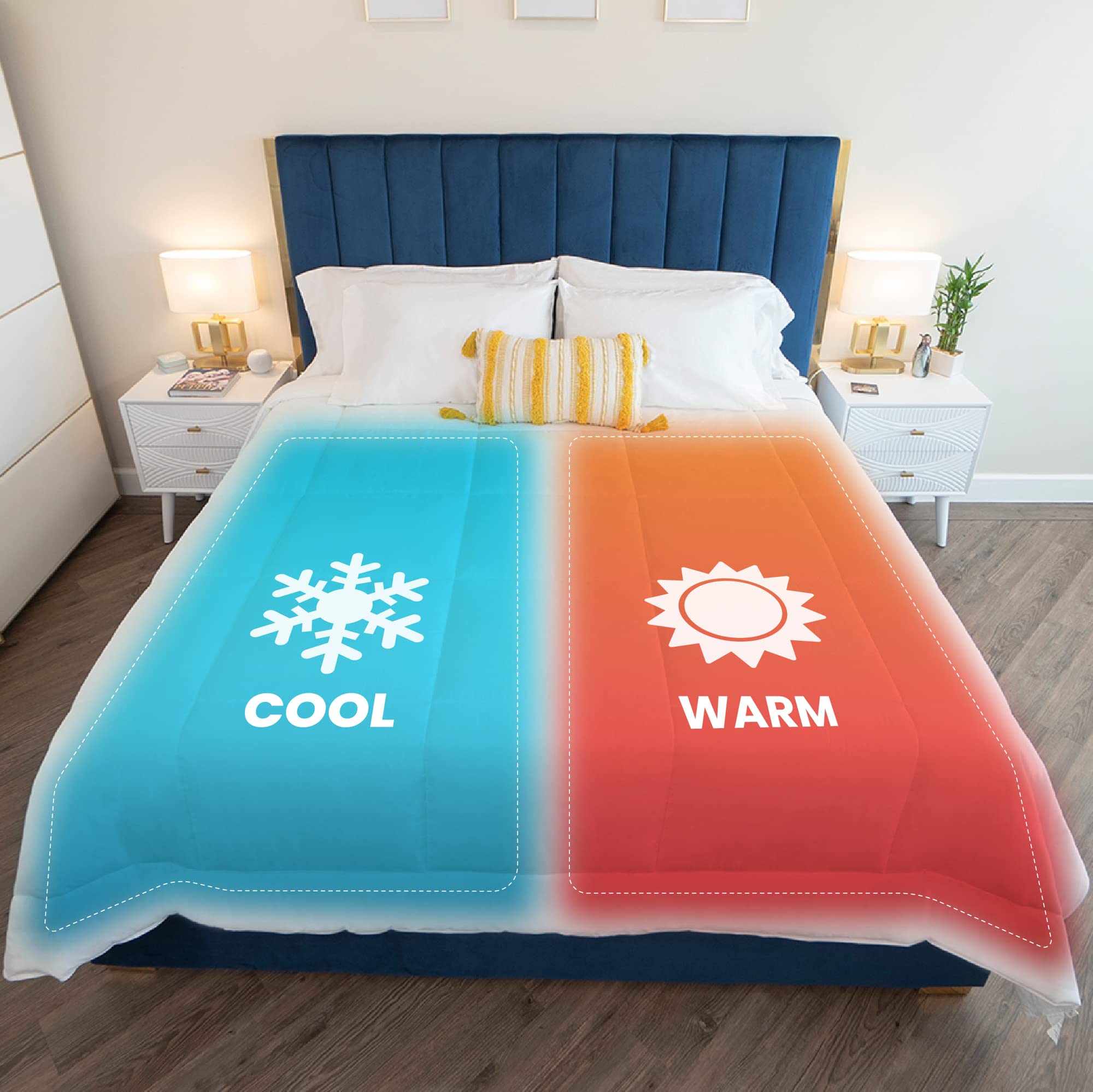 SöMN Kömforte Microfiber Dual Zone Comforter - His & Hers Temperature Control Blanket for Couples | Cool & Warm Two-Sided Comforter | Hypoallergenic Alternative Down Duvet Insert | Perfect Wedding Gift (Navy Blue, Queen Size) | Ideal for Bedroom, Guest Room & Couples Retreat