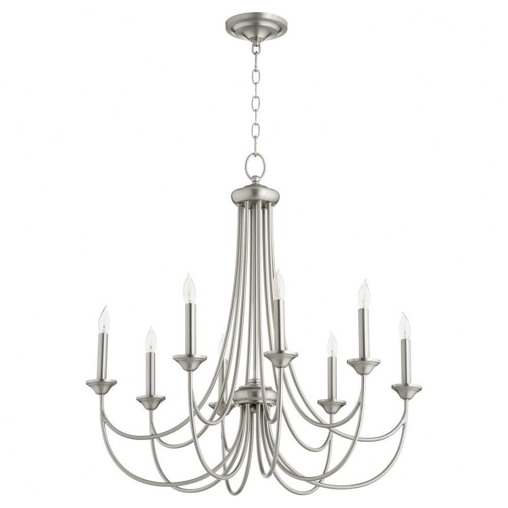 Quorum International Brooks 8-Light Candle Chandelier in Satin Nickel Finish (Model 6250-8-65) - Elegant Silver Dining Room Lighting Fixture for Formal Dining Rooms, Foyers & Luxury Bedrooms