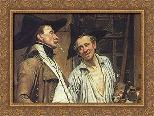 The Sign Painter - 24x18 Gold Ornate Wood Framed Canvas Art by Jean Louis Ernest Meissonier - Perfect for Living Room, Bedroom & Office Wall Decor