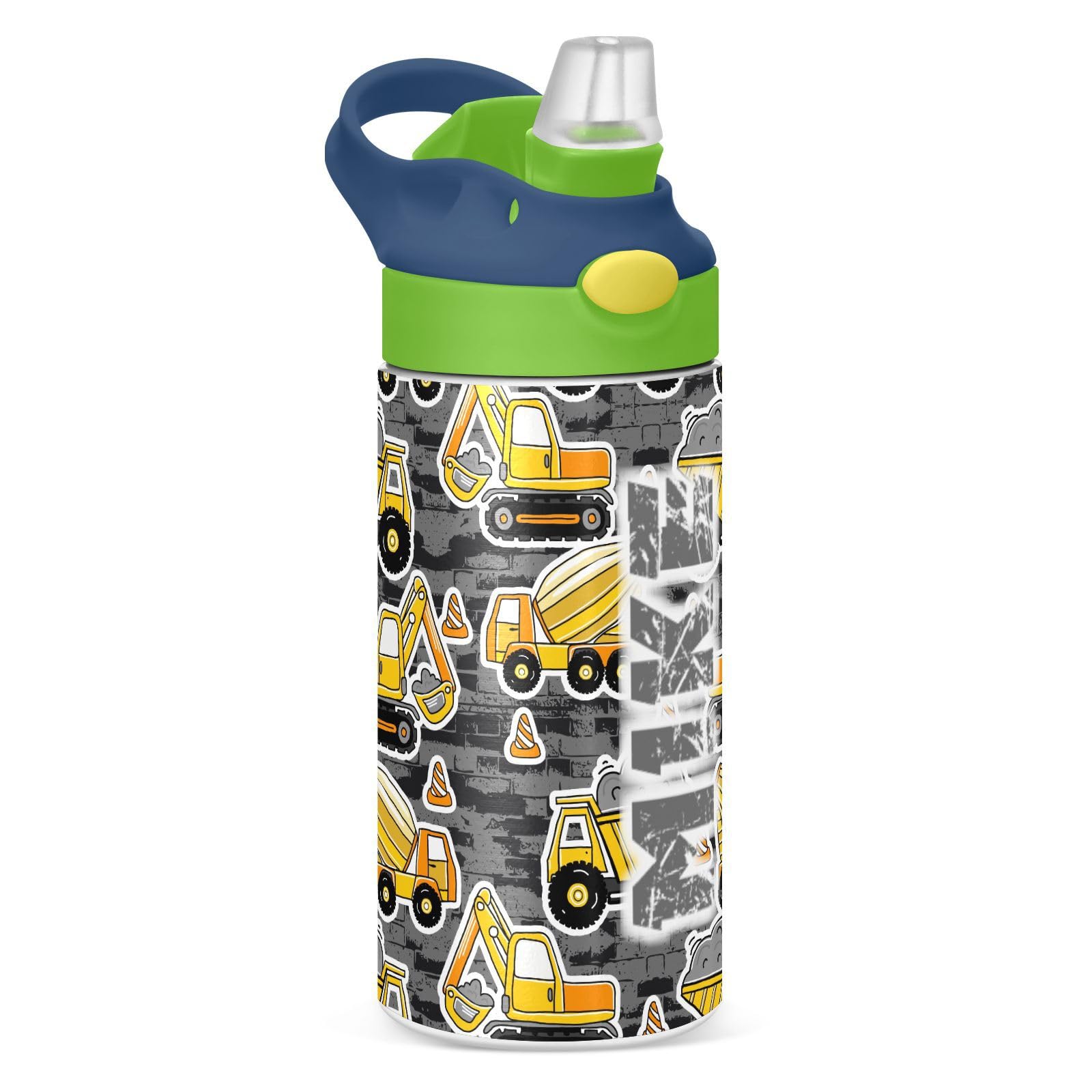 Custom Insulated Stainless Steel Water Bottle with Straw - Personalized Construction Machines Design - Vacuum Insulated Travel & Office Water Bottle for Construction Workers, Outdoor Enthusiasts & Professionals