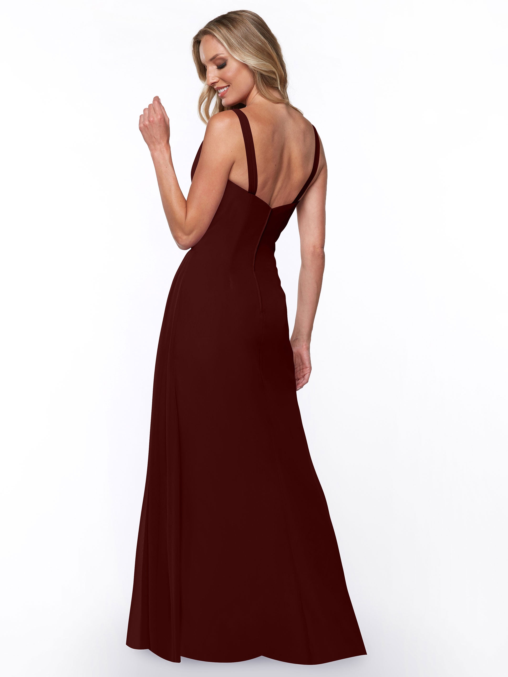Elegant 80030 Chiffon Sheath Bridesmaid Dress with Ruching V-Neck Bodice - Perfect for Weddings, Formal Events & Special Occasions