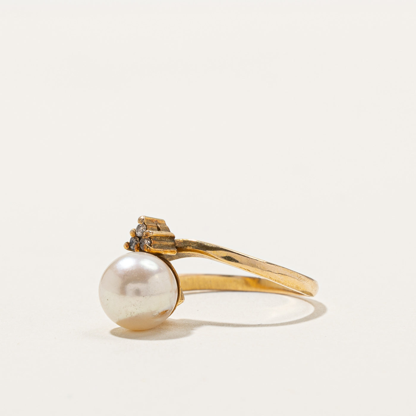 0.03ctw Bypass Pearl & Diamond Ring - Size 6 | Elegant Stackable Jewelry for Weddings, Anniversaries & Special Occasions