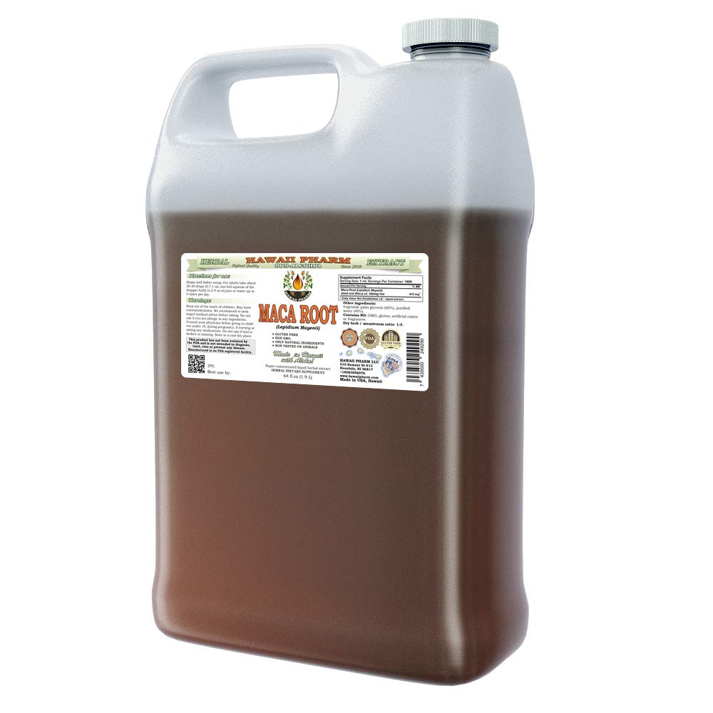 Organic Maca Root Alcohol-Free Liquid Extract (Lepidium Meyenii) - 64 oz Natural Herbal Supplement by Hawaii Pharm | Dried Plant Glycerite for Energy, Stamina & Hormonal Balance | Perfect for Smoothies, Teas & Wellness Routines