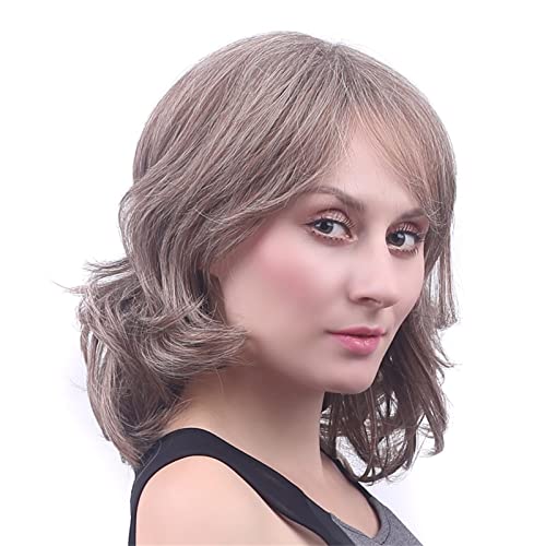 SFATT Natural Heat Synthetic Wavy Brown Wig with Bangs for Women - Shoulder Length Curly Fiber Wig for Daily Wear, Party & Cosplay | Perfect for Halloween, Costume Events & Everyday Style