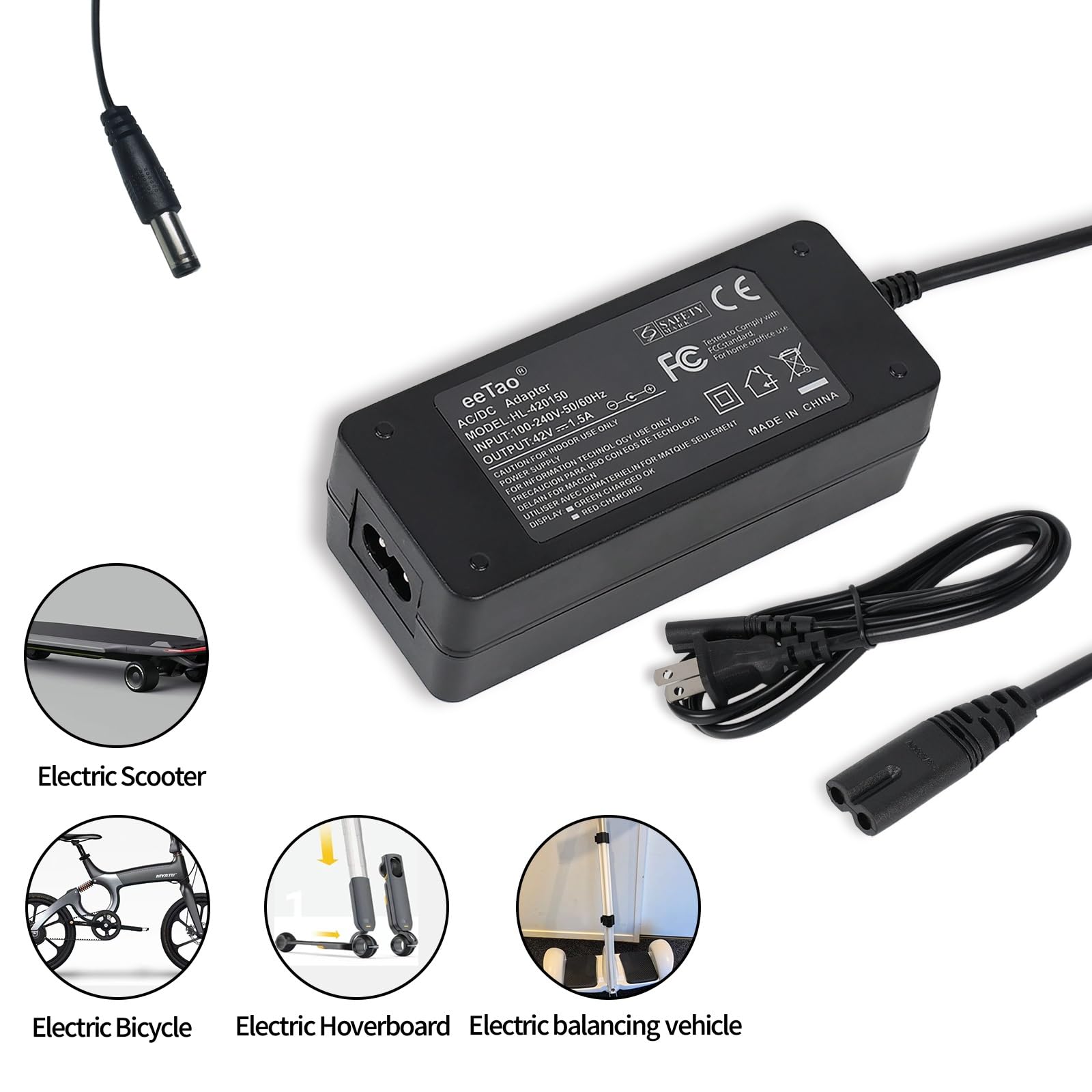 42V 1.5A AC/DC Power Adapter Charger for Jetson Electric Bikes - Compatible with Bolt/Bolt Pro/Adventure/Metro/Journey/LX10/J5/J8/Eris Pro/Ora Pro/Racer/Rhythm Models - Perfect for Home, Commuting & Outdoor Charging