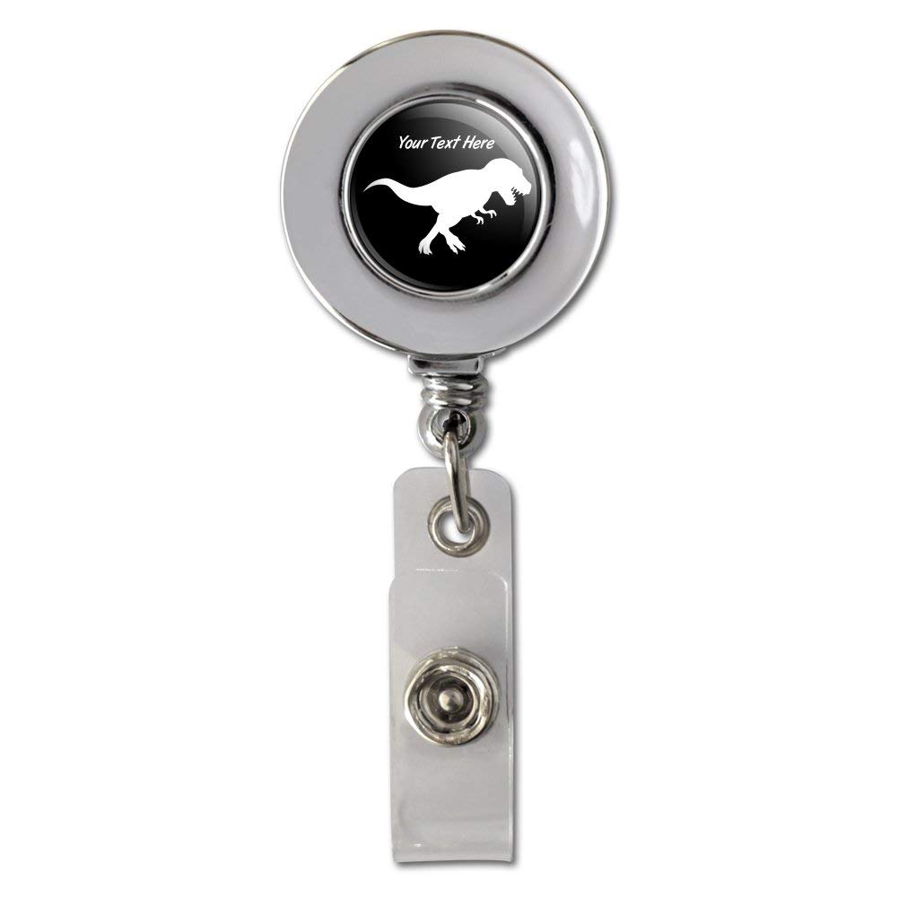 Custom Personalized 1 Line Dinosaur T-Rex Retractable ID Badge Holder - Chrome Metal Clip for Work Security, Events & Conventions