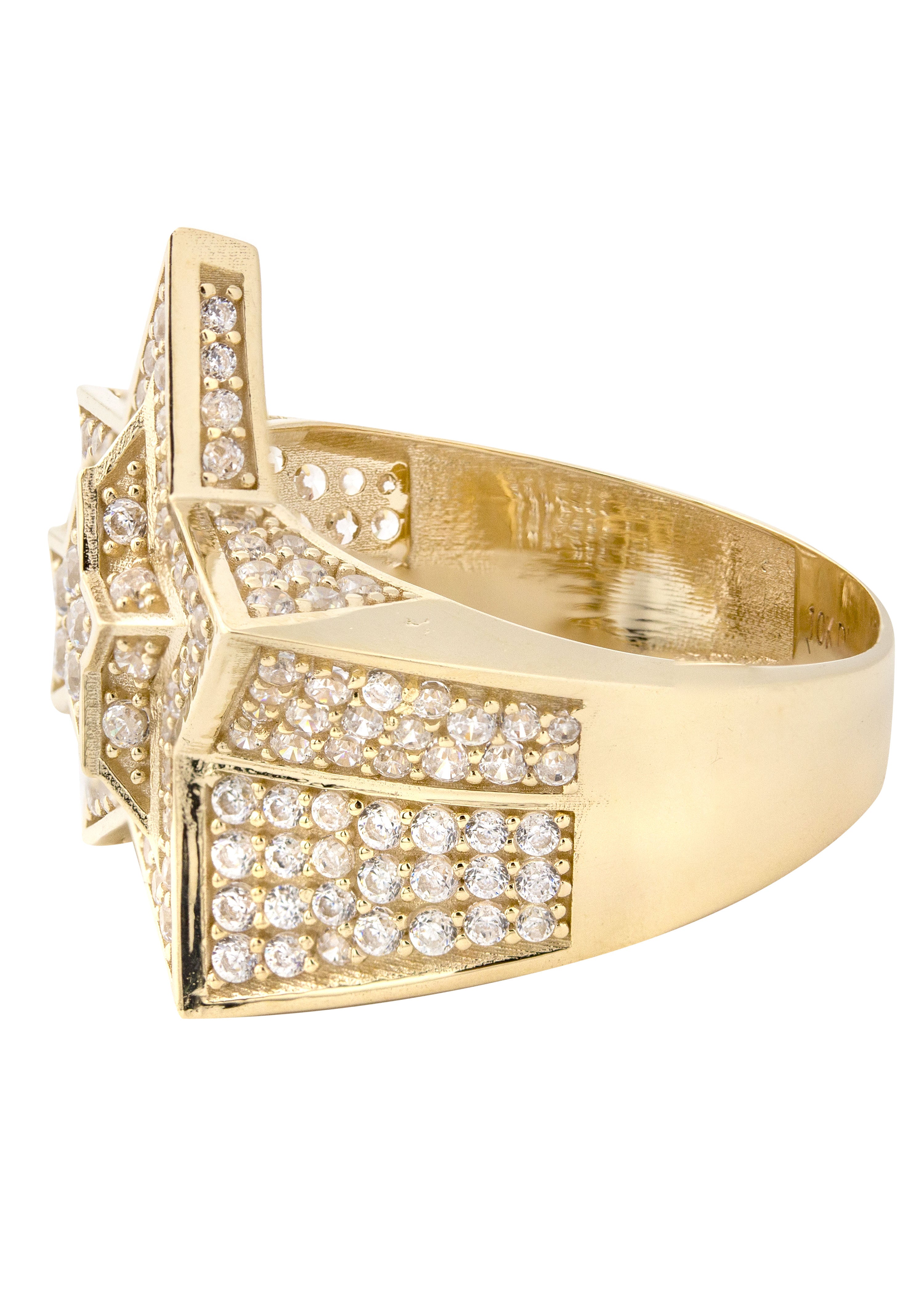 10K Gold CZ Star Ring for Men - 6.4 Grams Solid Gold Fashion Jewelry - Perfect for Gifts, Parties, and Everyday Wear