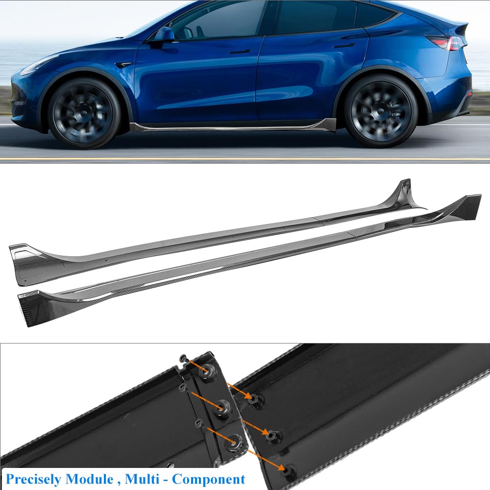 Carbon Fiber Hydro-Dipped Side Skirts Extension for 2020-2024 Tesla Model Y - Enhance Style & Aerodynamics for Street & Track Performance