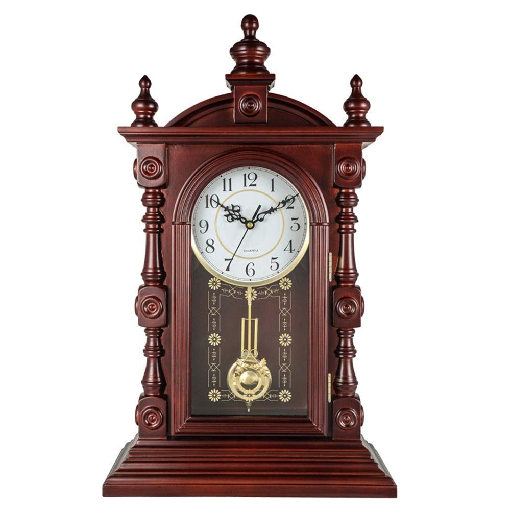 GANE Solid Wood Grandfather Desk Clock - Silent Non-Ticking Battery Operated Pendulum Clock for Living Room, Bedroom & Office Decor - Perfect Mantel, Wall or Table Clock with Music for Home & Workspace