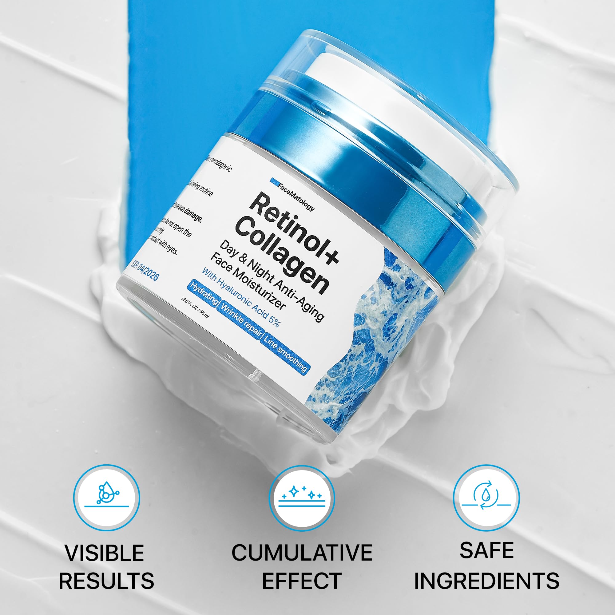 Best Retinol Face Moisturizer Cream with Collagen & Hyaluronic Acid - Anti Aging, Wrinkle & Fine Line Treatment for Women & Men - Hydrating Day & Night Cream - 1.85 Fl Oz - Perfect for Daily Skincare Routine & Travel