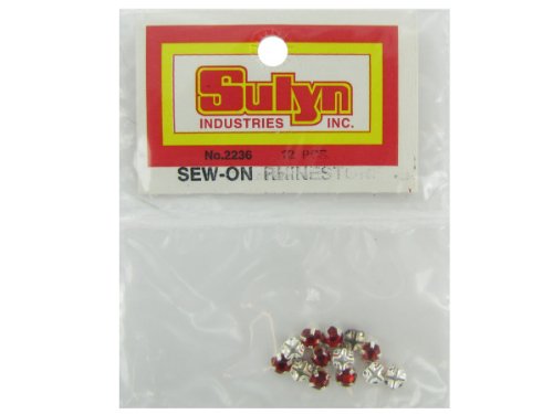 12-Piece Red Sew-On Rhinestones - Pack of 48 for DIY Clothing, Costumes, and Craft Projects
