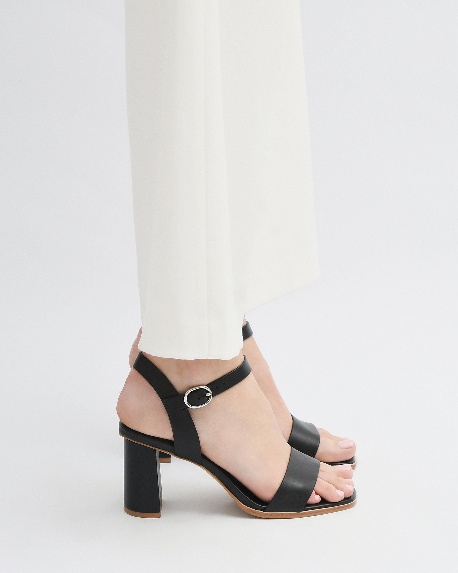 CALAIS Women's Black Leather High Heel Sandals - Comfortable Dressy Strappy Heels for Party, Wedding & Evening Wear