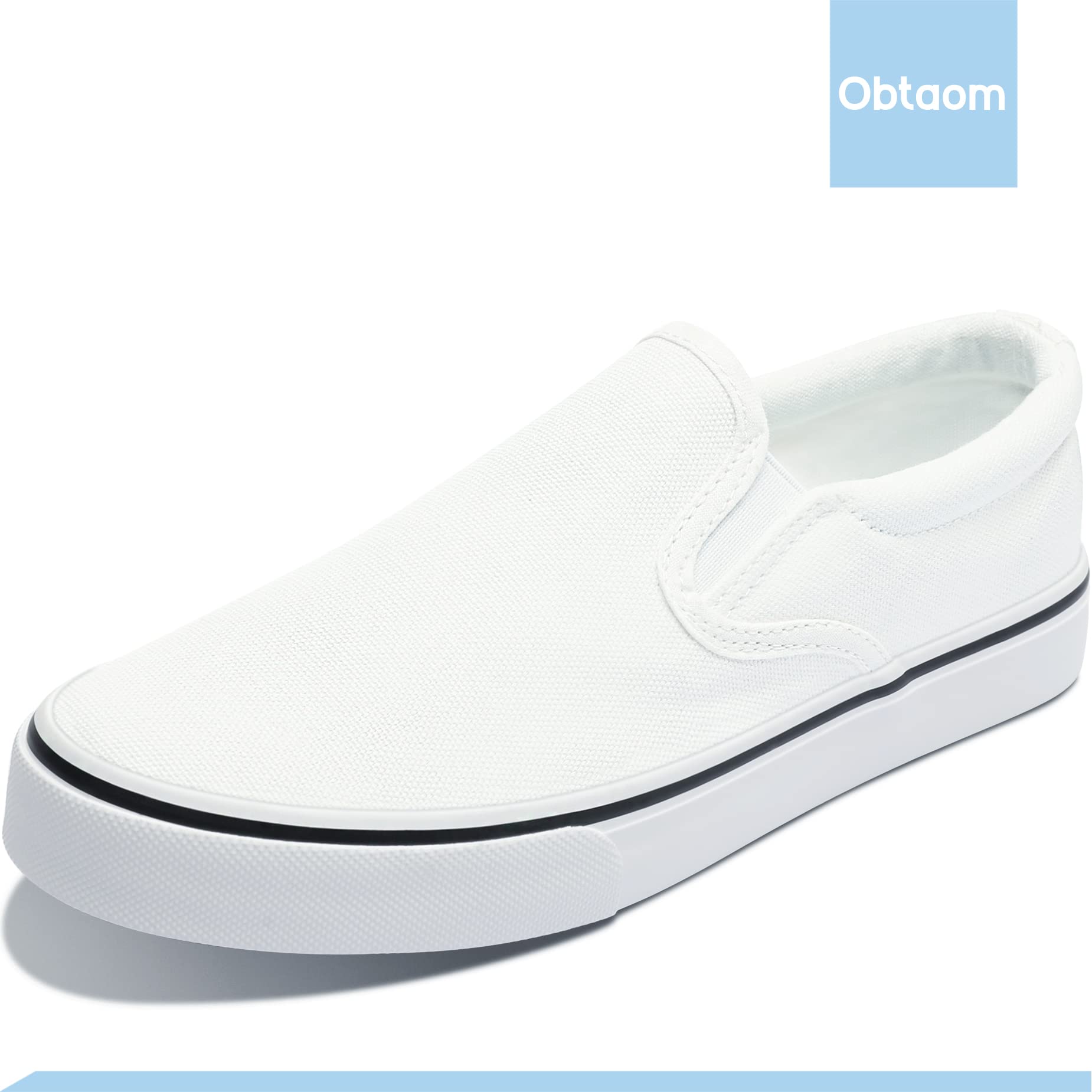 Obtaom Women's White Sneakers & Black Slip-On Shoes - Low Top Canvas Loafers for Women | Casual Walking, Work & Everyday Comfort