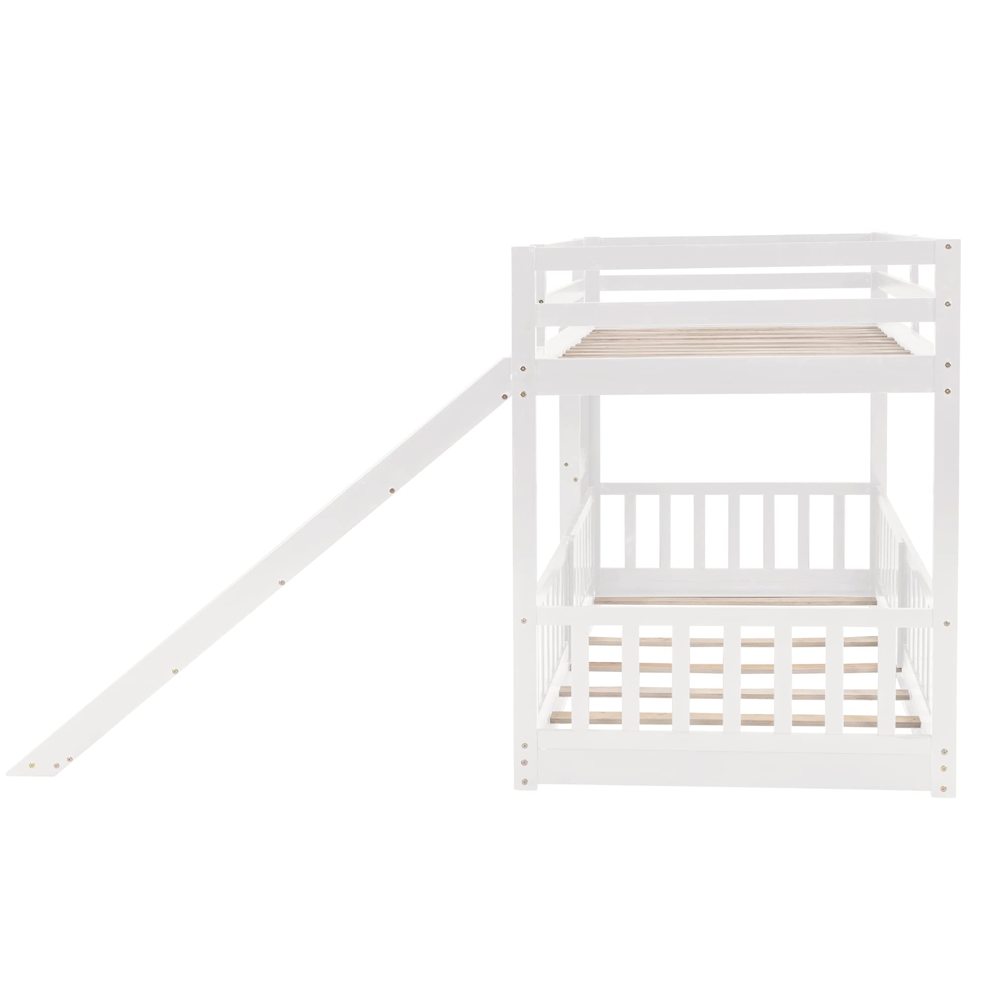 Harper & Bright Designs Twin Over Twin Low Bunk Bed with Slide - Wooden Kids Bunk Bed with Ladder & Safety Guardrail - Space Saving Bedroom Furniture for Boys & Girls (White) - Perfect for Small Rooms, Shared Kids Bedrooms & Sleepovers