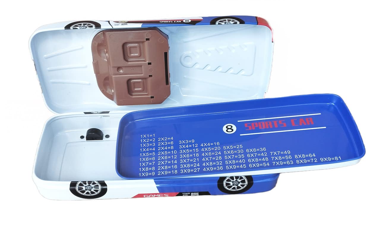 TECHNOCHITRA Double Layer Metal Pencil Box for Kids - Durable School Supplies Organizer for Boys & Girls (Blue) - Perfect for Classroom, Homework & Birthday Gifts