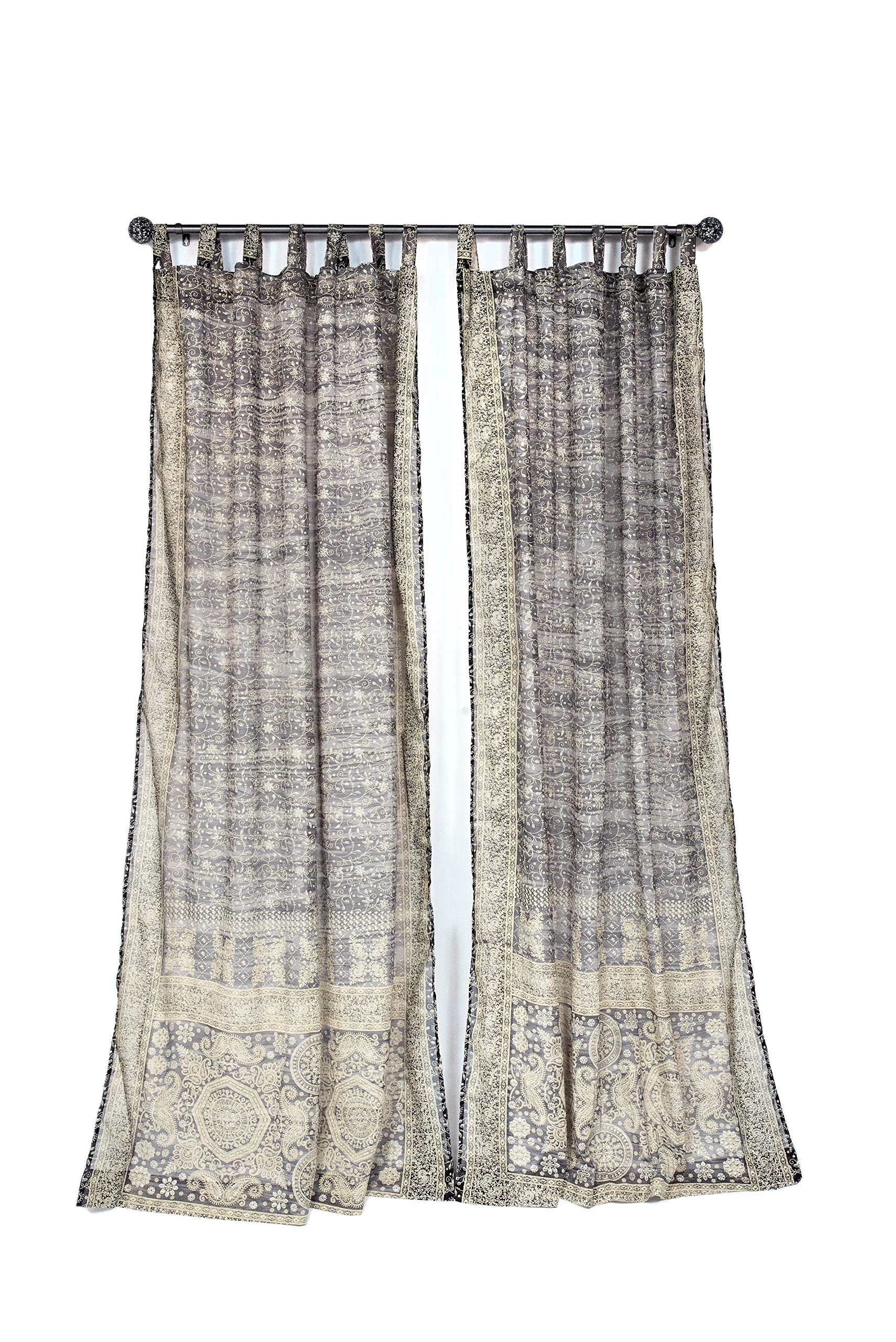 Boho Light-Filtering Sari Curtains - Colorful Window Treatments, Bed Canopy Panels & Tapestries for Living Room, Bedroom Decor | Chakra Collection with Free Tote Bag (Set of 2, 96