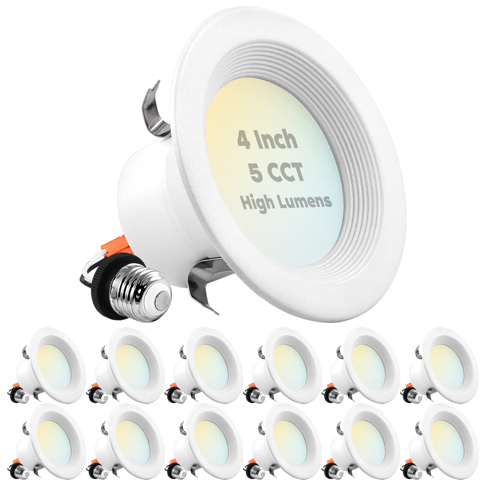 LUXRITE 12-Pack 4 Inch LED Recessed Can Lights - 14W (75W Equivalent) - 5 Color Temperatures (2700K-5000K) - 950 Lumens - Dimmable Retrofit Kit - Wet & IC Rated - ETL Listed - Perfect for Living Room, Kitchen, Bathroom, and Commercial Spaces