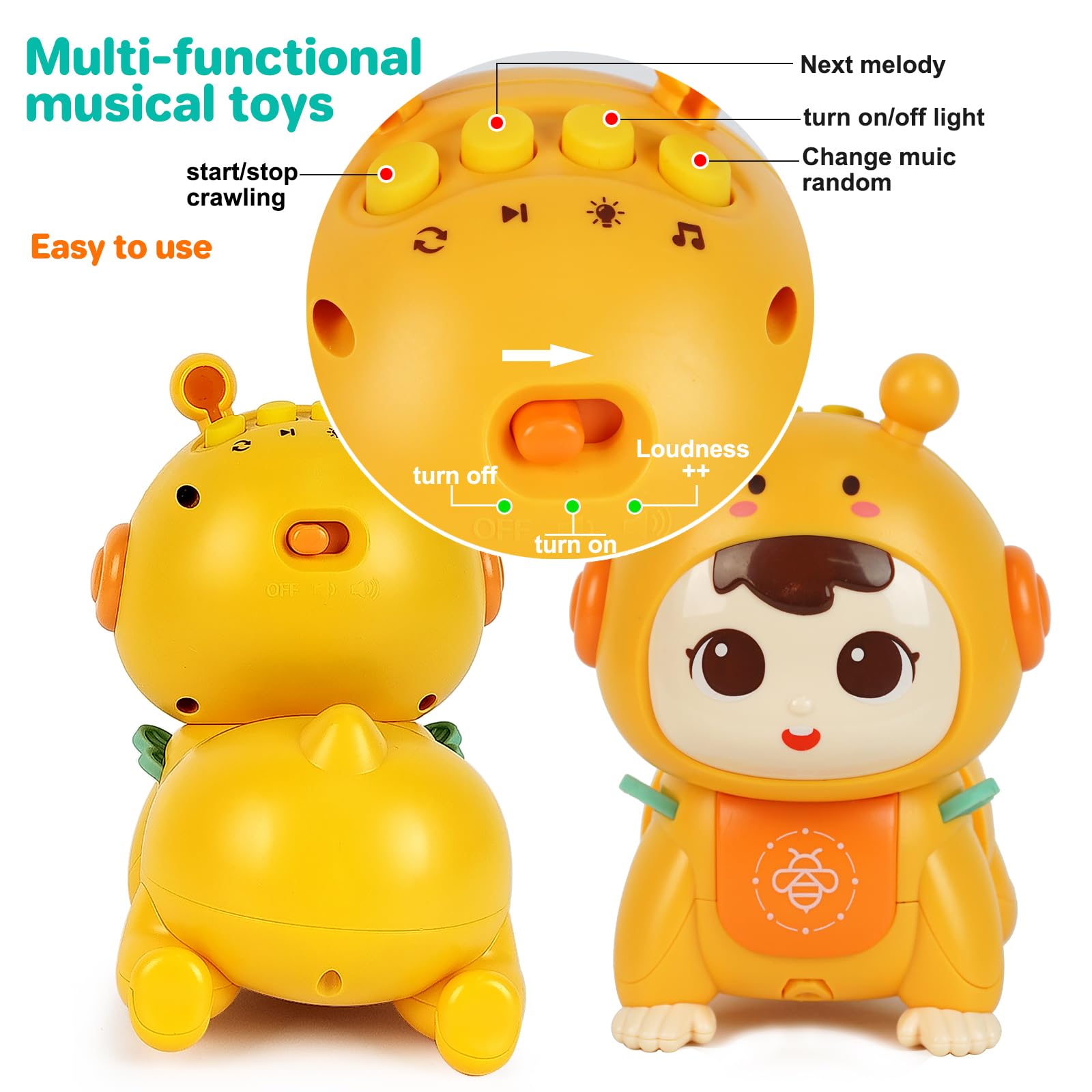 **Best Baby Toys for 1-2 Year Olds – Musical & Light-Up Educational Crawling Toys for Toddlers 18+ Months – Early Learning & Sensory Play (Yellow) – Perfect for Playtime, Gifts & Developmental Milestones**