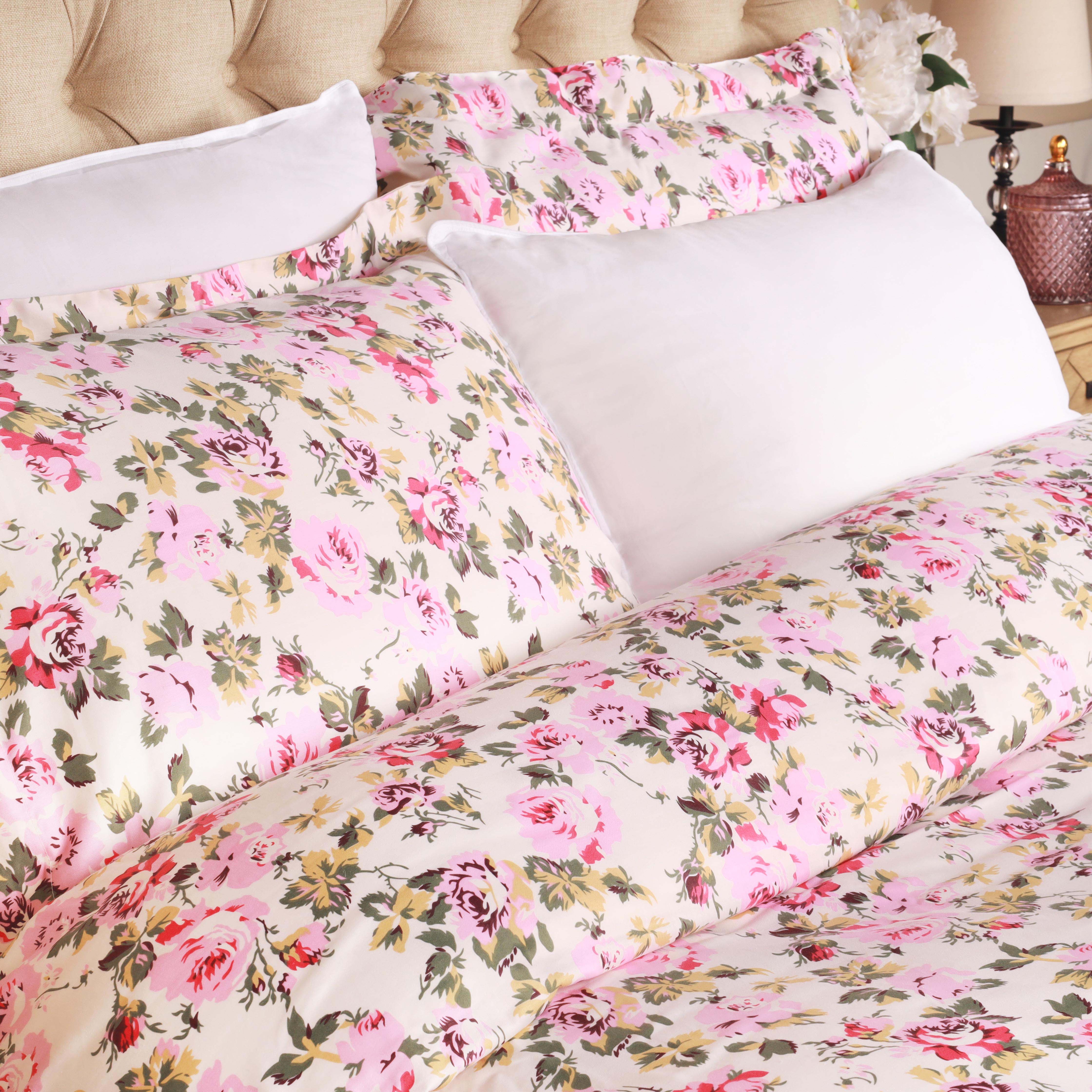 300 Thread Count Solid & Floral Cotton Duvet Cover Set - All Season Soft Bedding for Master Bedroom, Guest Room & Vacation Homes
