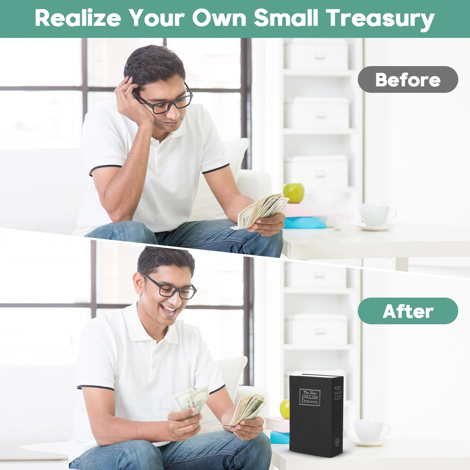 ALLOMN Dictionary-Shaped Book Safe with Combination Lock - Hidden Security Piggy Bank for Cash, Coins & Jewelry | Perfect for Home, Office & Travel Use